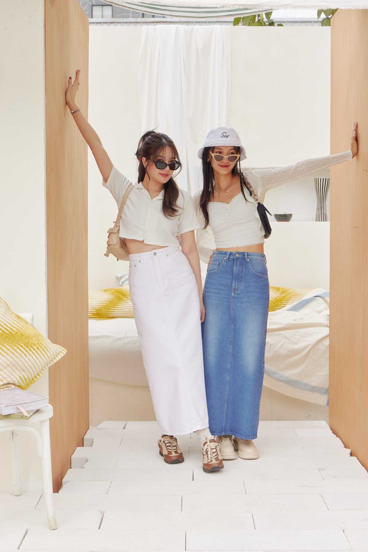 Sis SK 206 Honey back-slit maxi denim skirt