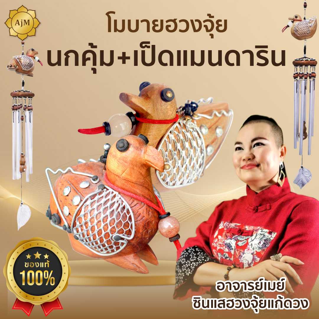 Ajanmay ครอบครัวมีสุข แคล้วคลาดปลอดภัย  โมบายฮวงจุ้ยเป็ดแมนดาริน + โมบายฮวงจุ้ยนกคุ้ม