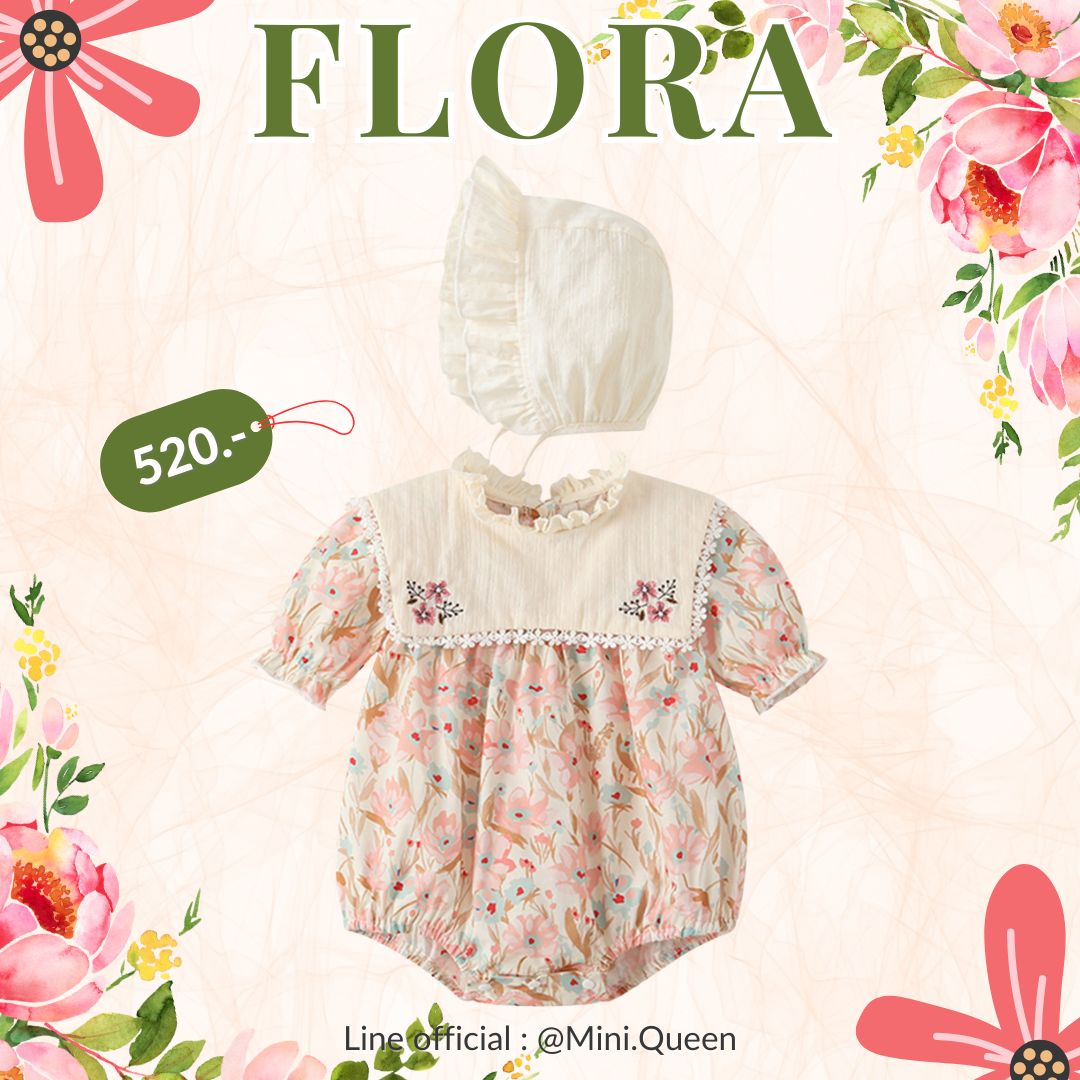 Flora bodysuit with bonnet - Pink 🌸 BDS00215