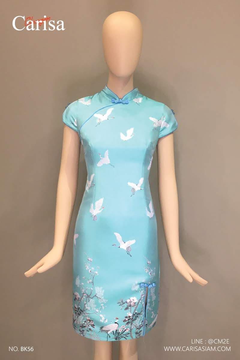 [BK56] เดรสกี่เพ้าสั้น ผ้าทอลายในตัว ลายนกกระเรียน งานดีสุดๆ ราคาพิเศษ เคลียสตอก