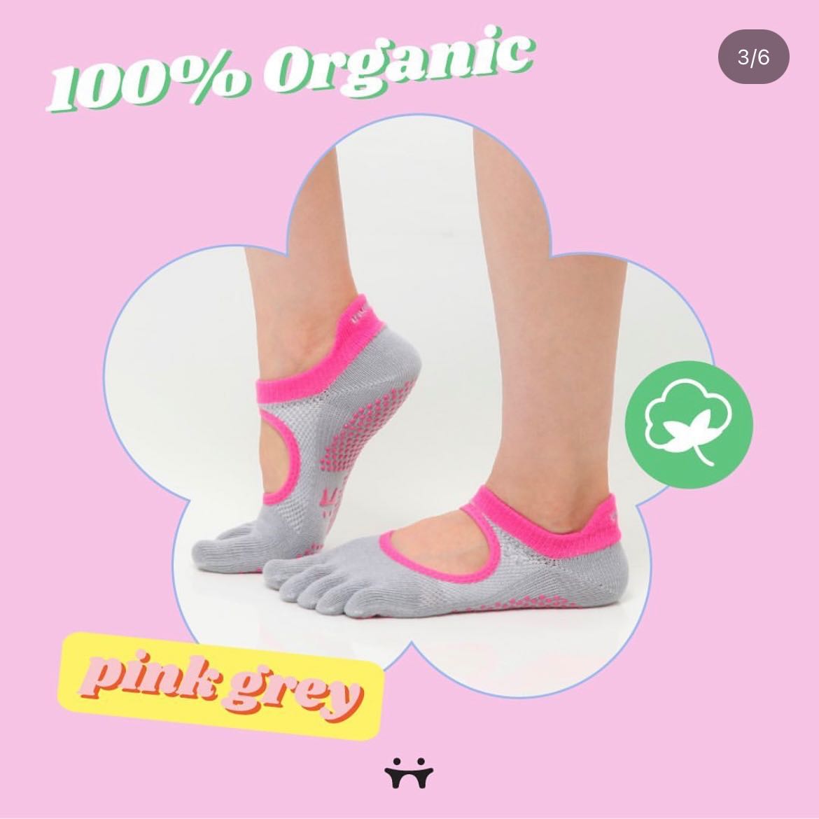 Thumb Toe Pilates Socks - Pink Grey S M