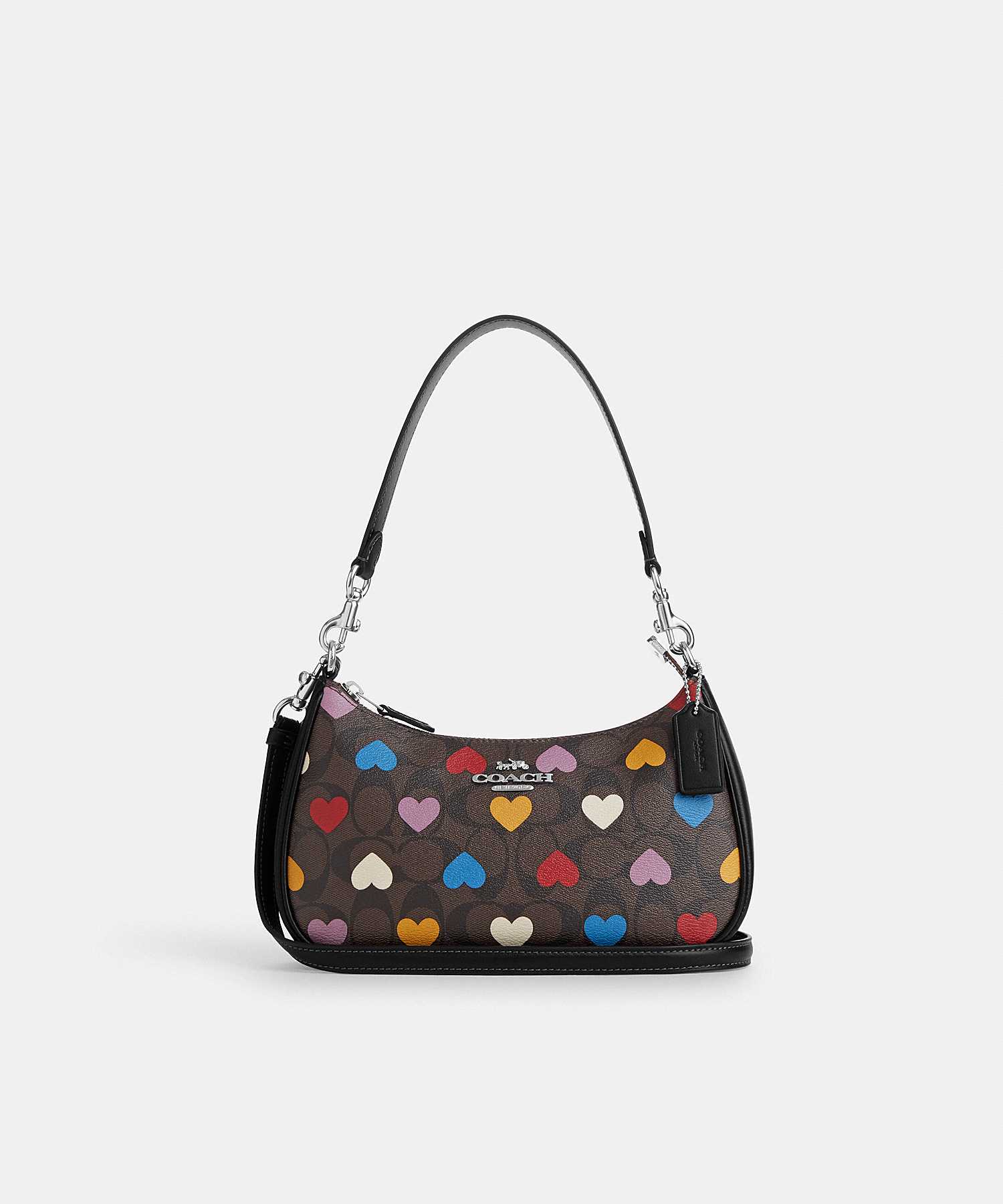 COACH TERI SHOULDER BAG IN SIGNATURE CANVAS WITH HEART PRINT CP112 SVN2R