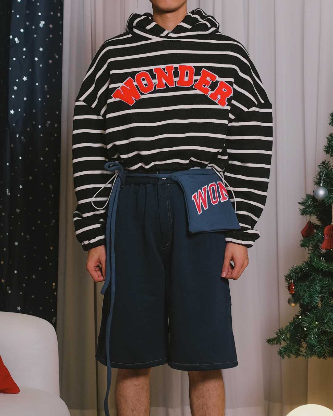 CLUB ✿ 44 Wonder Cropped Fleece Hoodie in Striped Black