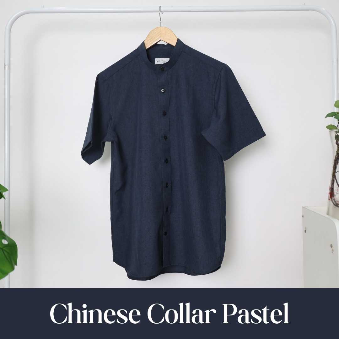 Navy Chinese Collar Pastel