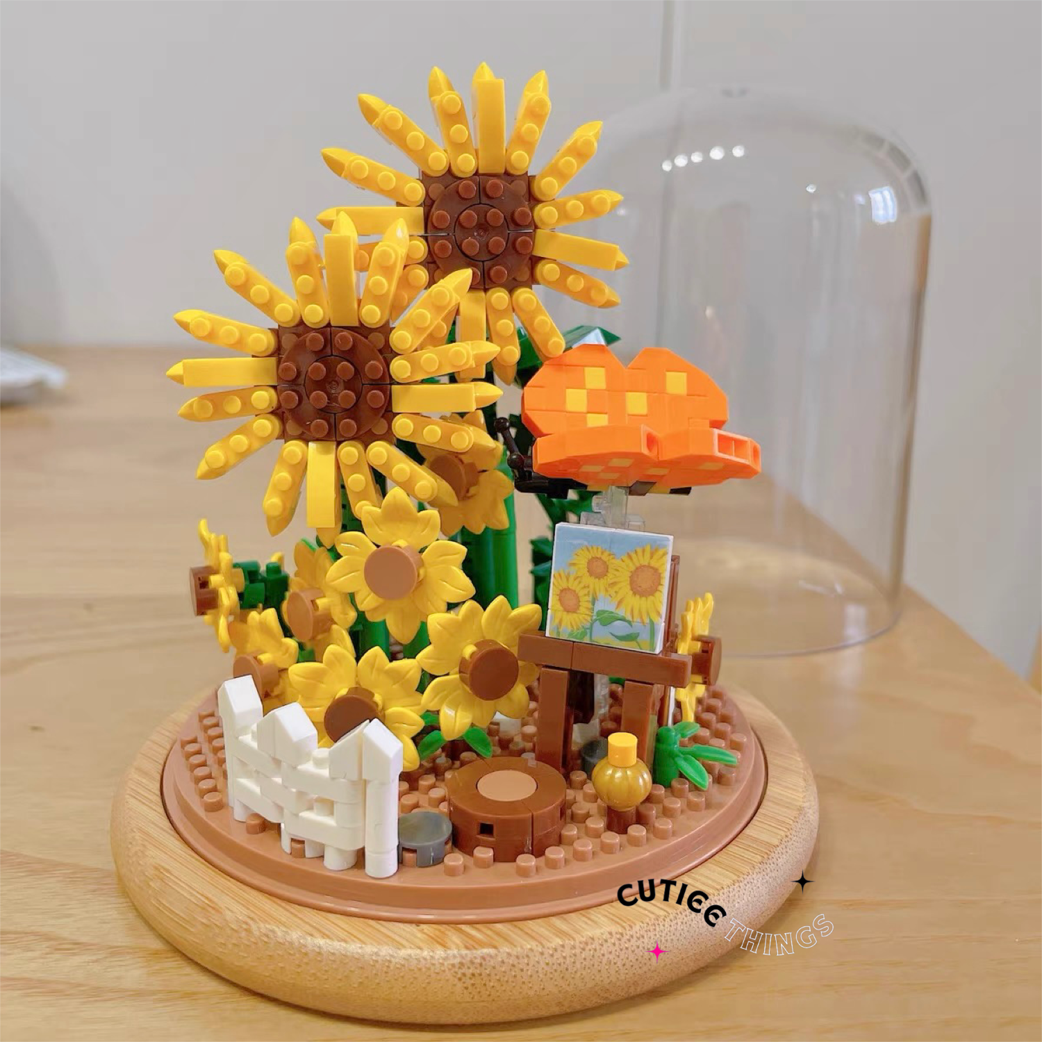 #พร้อมส่ง เลโก้สวนทานตะวัน พร้อมรั้ว ผีเสื้อ 🦋 แบบโดมครอบ 🪧🌻 (ไฟตกแต่งซื้อแยกนะคะ)