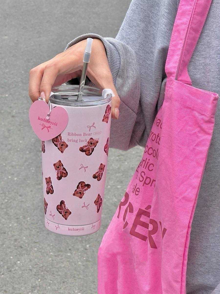 แก้วเก็บอุณหภูมิ 𝑹𝒊𝒃𝒃𝒐𝒏 𝑩𝒆𝒂𝒓 ₊˚ ✿ 🐻‧♡🎀✎･🧸˖ Twinnies Decor