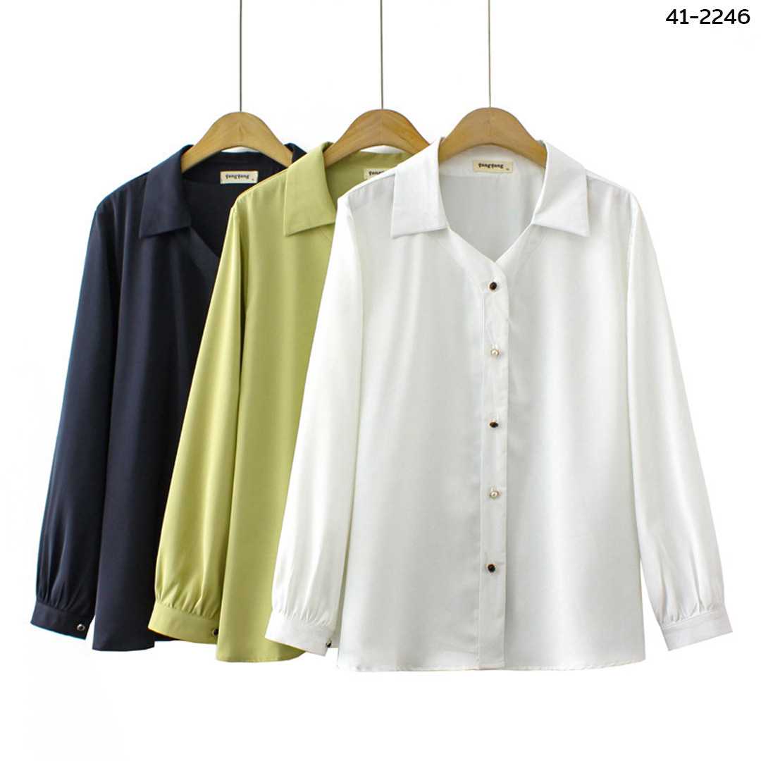 รหัส :41-2246 เสื้อทำงานแขนยาว คอปก vd 42-52นิ้ว