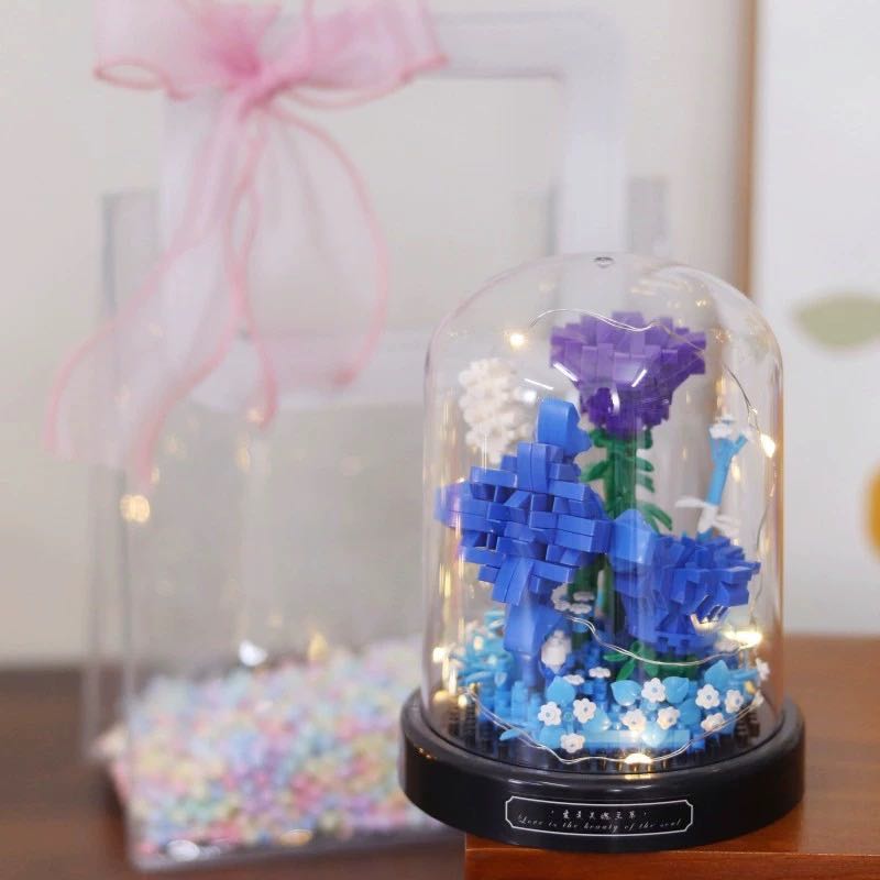 #พร้อมส่ง เลโก้สวนดอกไม้แบบโดมครอบ ดอกกุหลาบสีน้ำเงิน