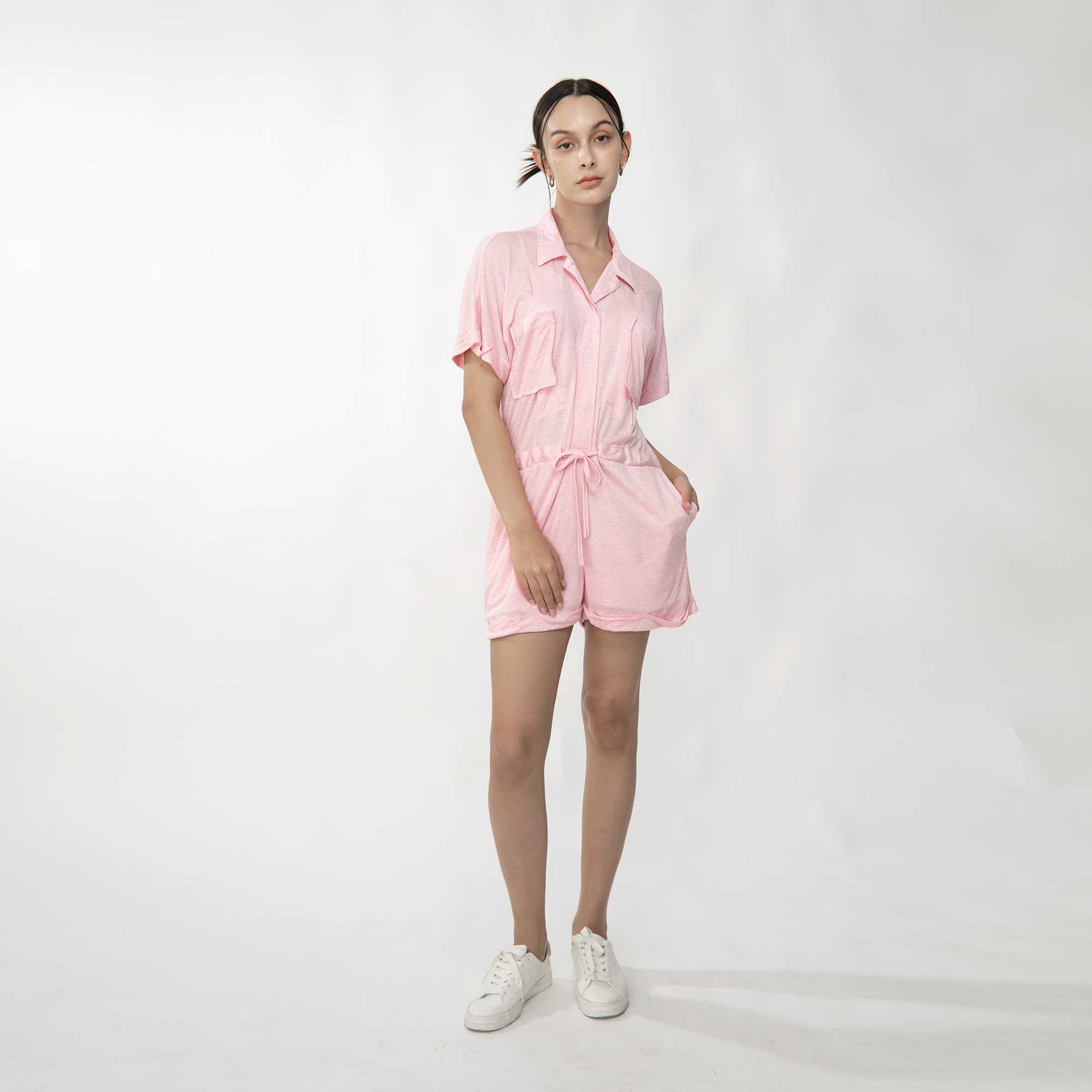 QueenCows ชุดให้นม Fray Knit Jumpsuit (Pink)