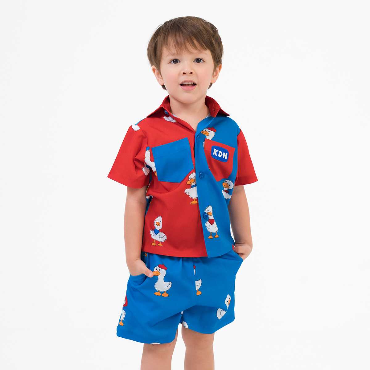 Ducky Shirt Set Two Tone ชุดเซ็ตเด็กผู้ชาย สีทูโทน ลายเป็ดน้อย