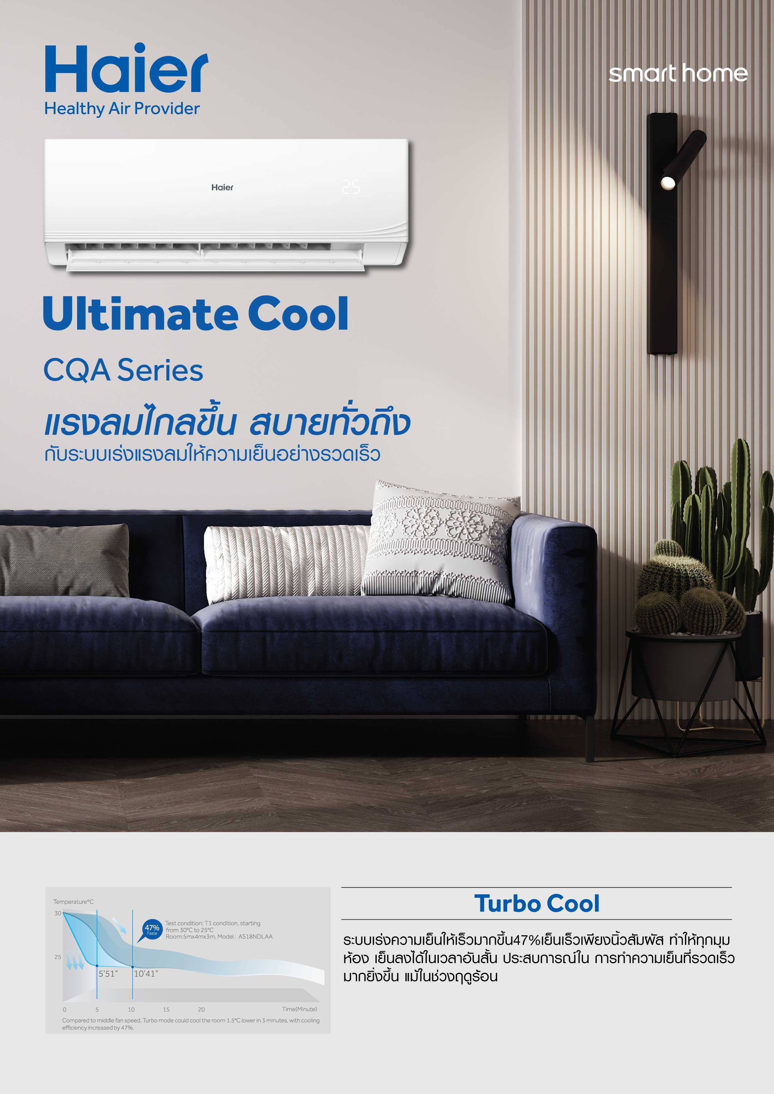 แอร์ติดผนัง ผ่อน2250฿/6 งวด (ไม่รวมติดตั้ง) Ultimate Cool HSU-10CQAB03T 9200 BTU