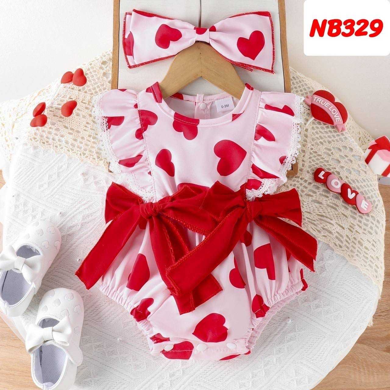 NB329-ชุดเด็กแรกเกิด หัวสีแดงมีโบว์