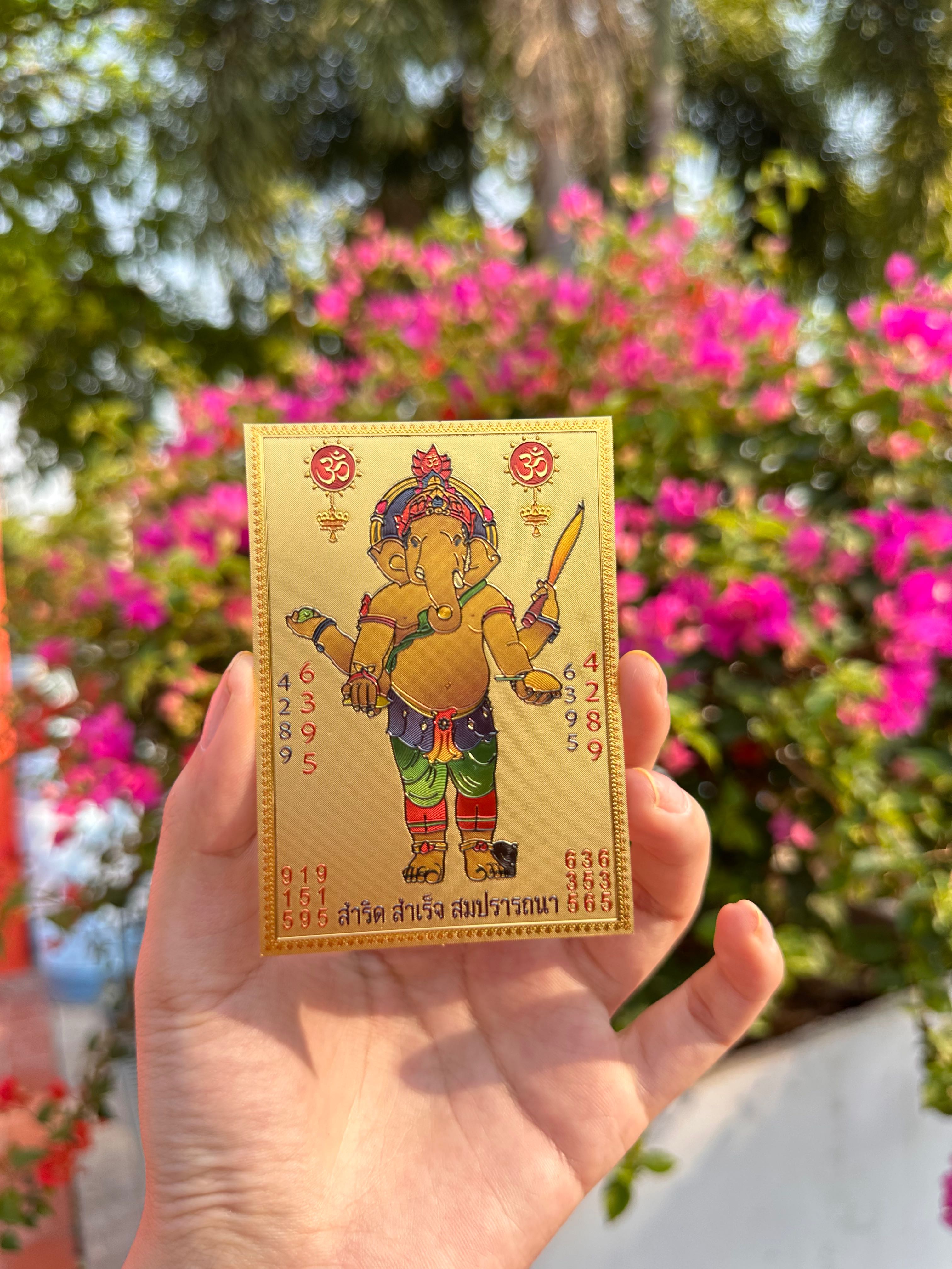 แผ่นทองพระพิฆเนศ องค์ยืนสำริตผล
