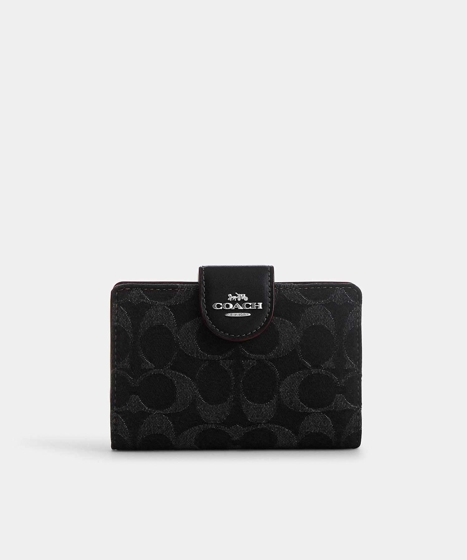 COACH MEDIUM CORNER ZIP WALLET IN SIGNATURE DENIM CP435 SV/BK