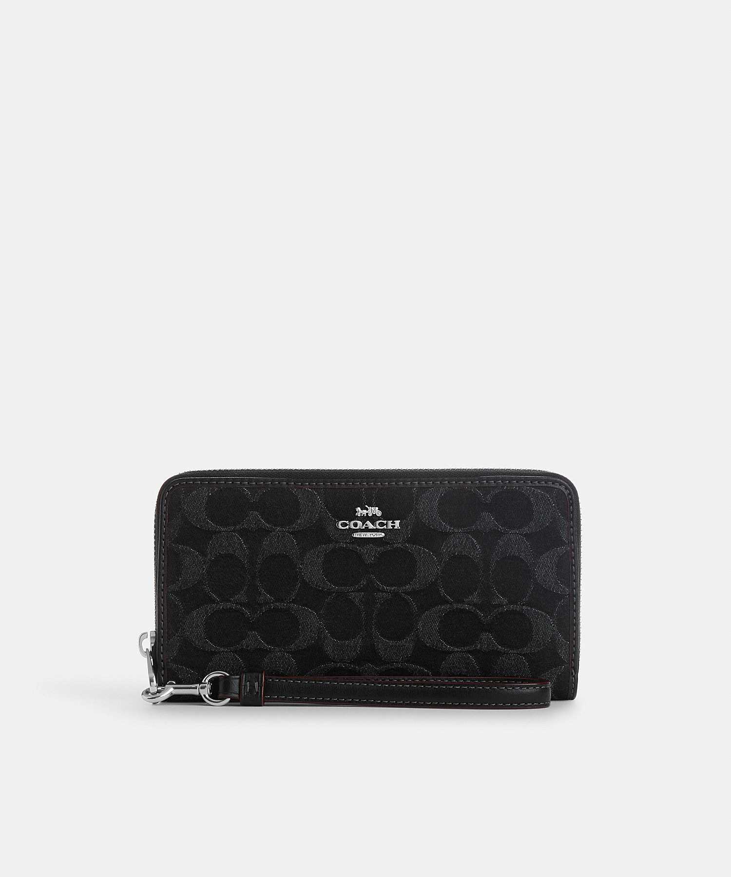 COACH LONG ZIP AROUND WALLET IN SIGNATURE DENIM CP412 SV/BK