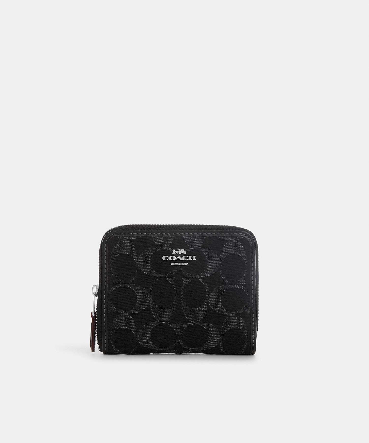 COACH SMALL ZIP AROUND WALLET IN SIGNATURE DENIM CP431 SV/BK