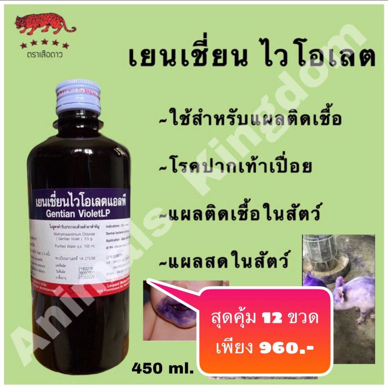 เยนเชี่ยน ไวโอเลต ยาม่วง สีม่วง แสงหมึก 450ml. x 12 ขวด (1 โหล)