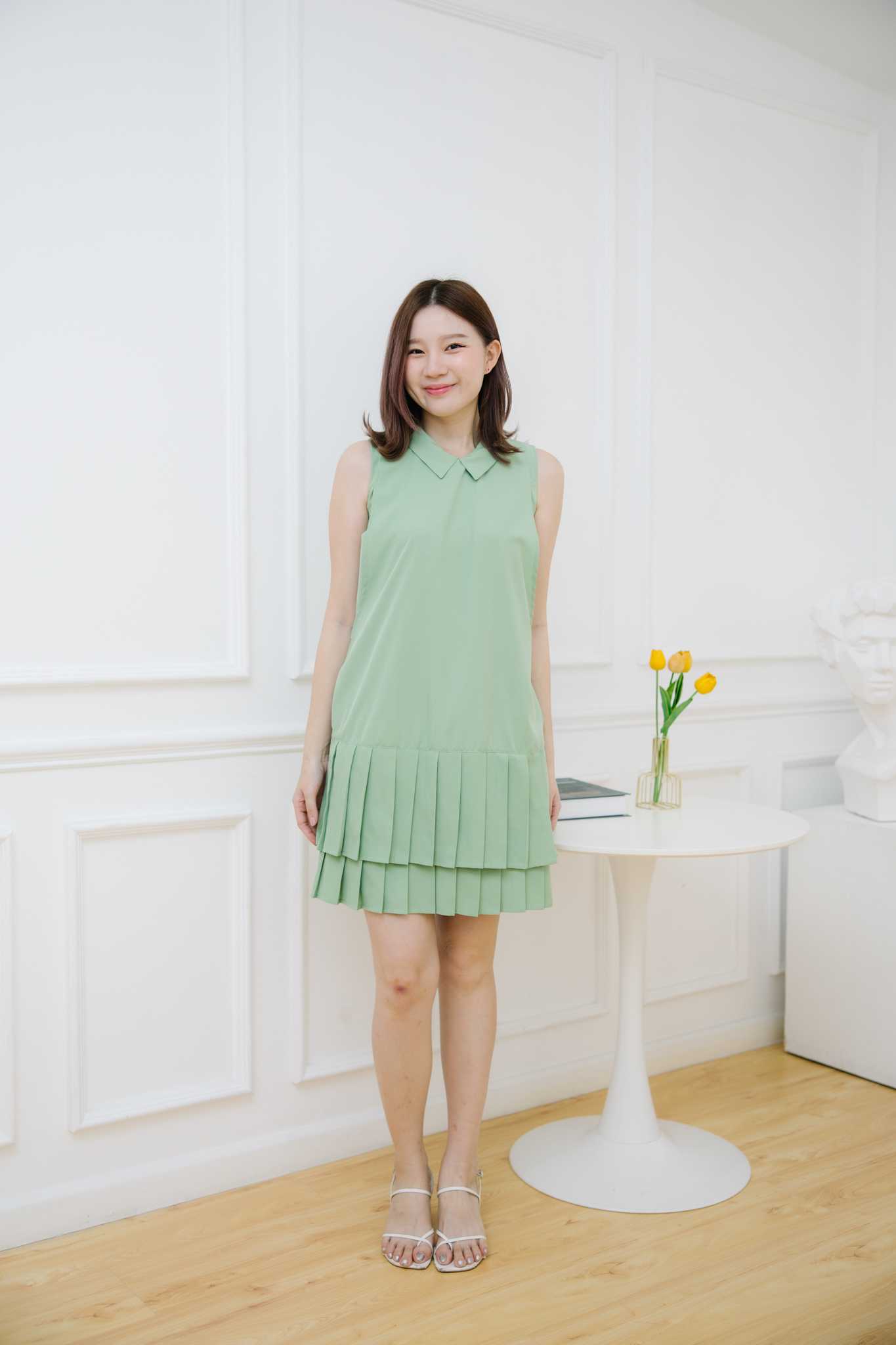 ชุดให้นม Matcha collar pleate dress