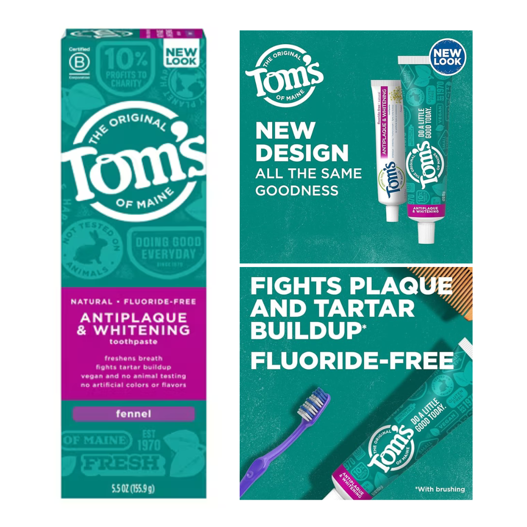 ยาสีฟัน Tom's of Maine Fluoride-Free Antiplaque & Whitening Natural Toothpaste กลิ่น Fennel