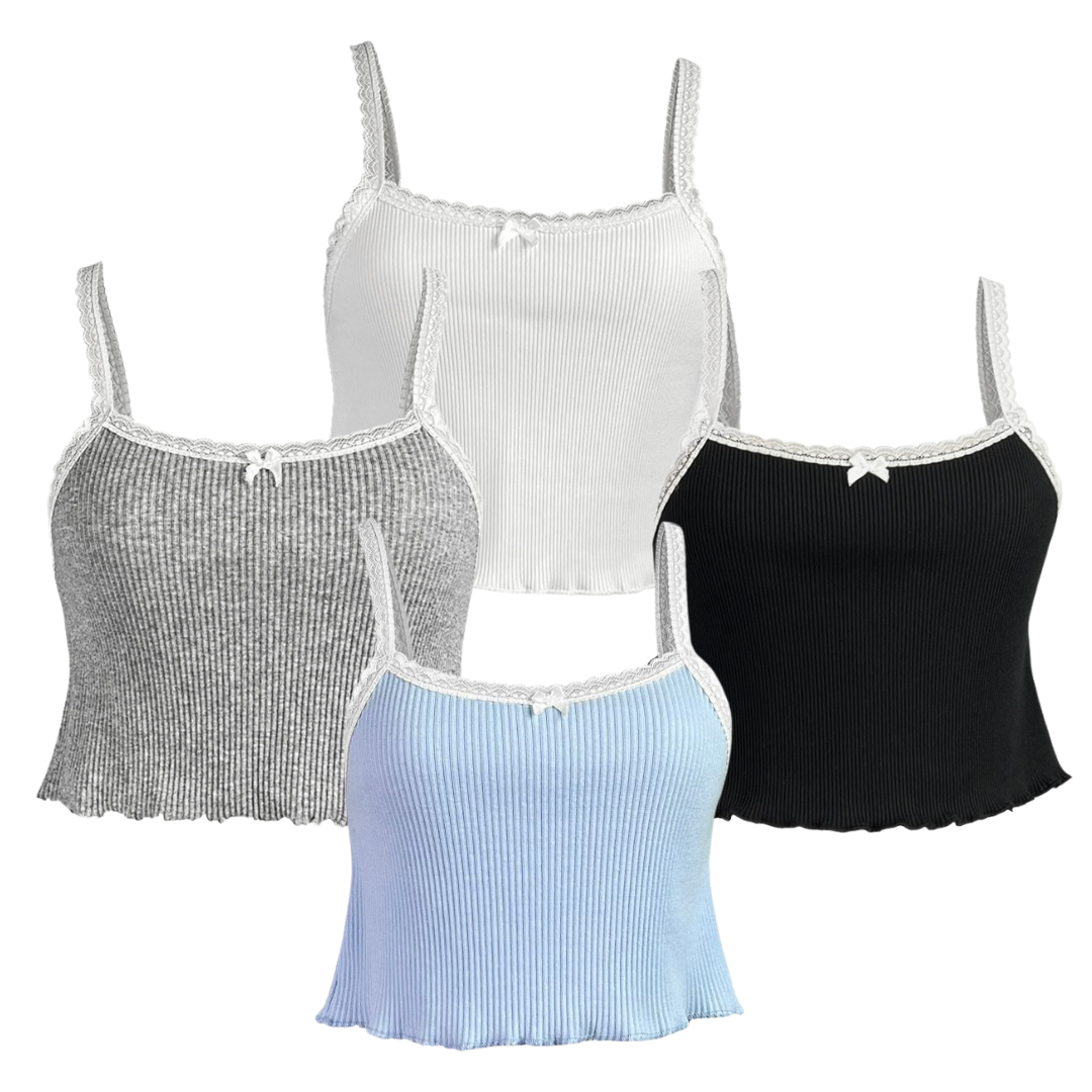 Homegirl Ribbed lace crop tank (เสื้อสายเดี่ยวลูกไม้)