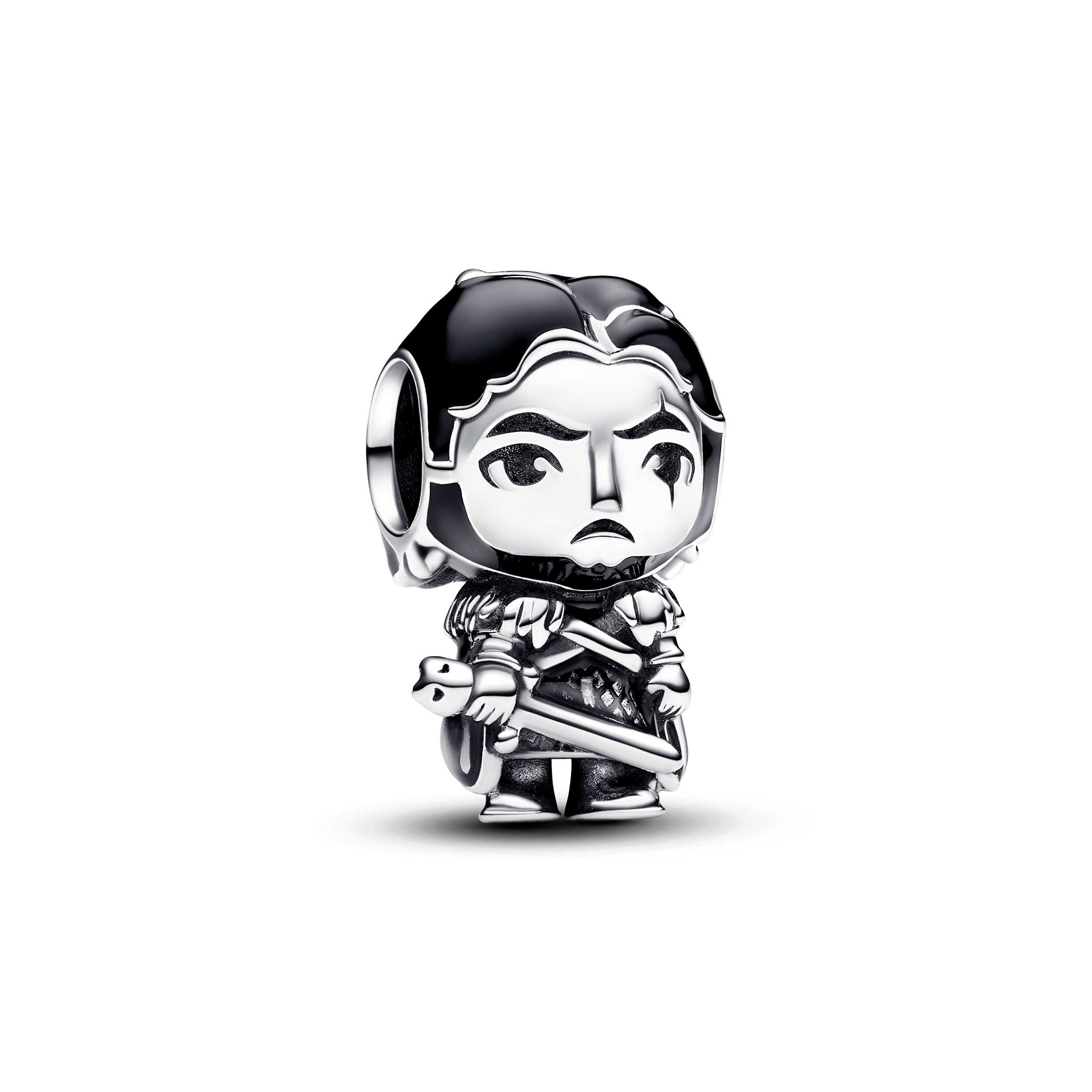 Project House Jon Snow sterling silver charm with black and transparent grey enamel