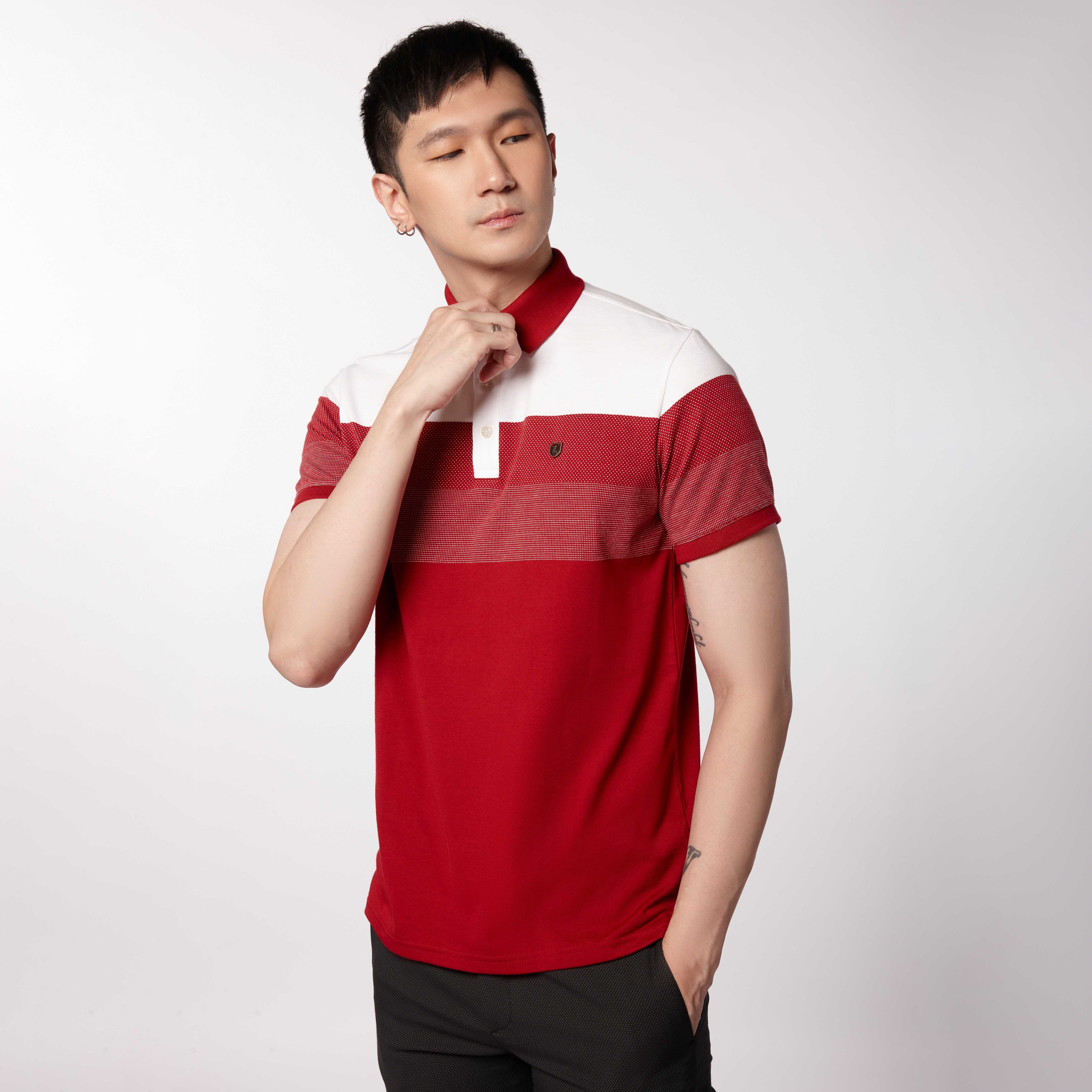 เสื้อโปโลคอปกคอนทราสสลิม สีมารูน | 03495