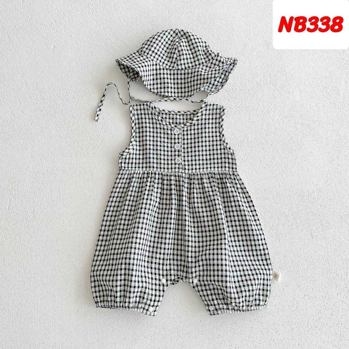 NB338-ชุดเด็กเเรกเกิดสีดำลายตารางพร้อมหมวก