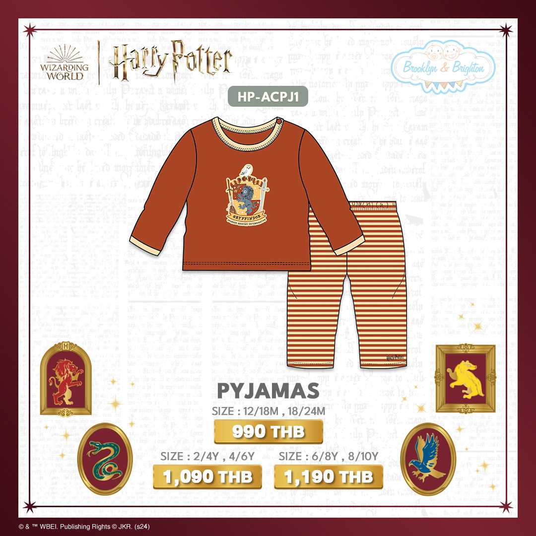 Harry Potter Hogwarts Arts & Crafts - Gryffindor Pyjamas | HP-ACPJ1 (Size: 12/18M-8/10Y)