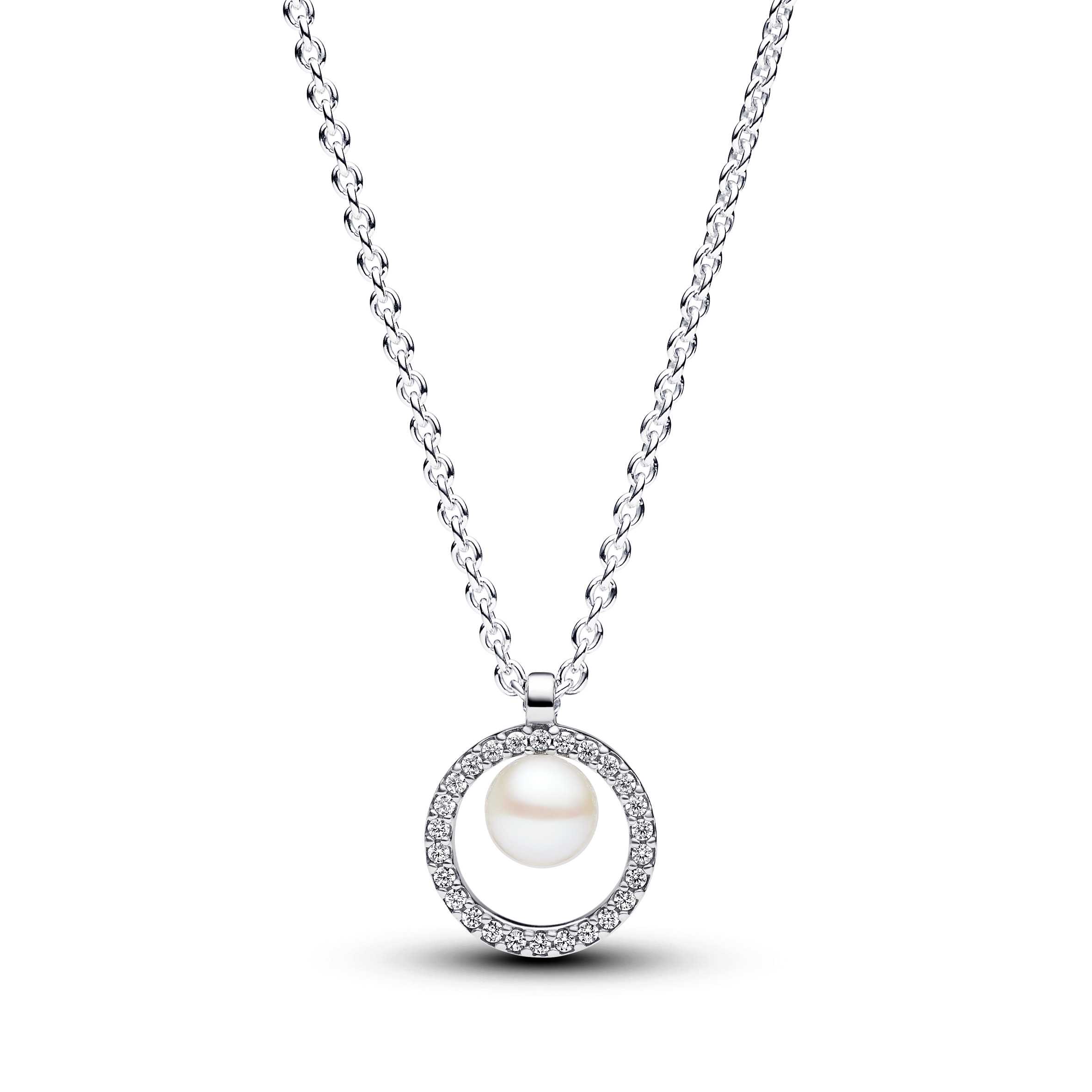 Sterling silver collier with white treated freshwater cultured pearl and clear cubic zirconia
