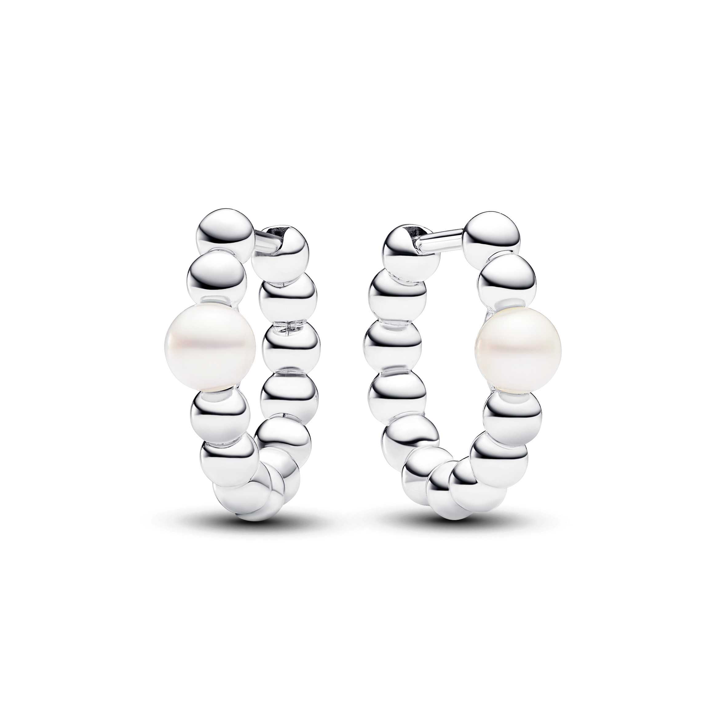 Sterling silver hoop earrings with white treated freshwater cultured pearl