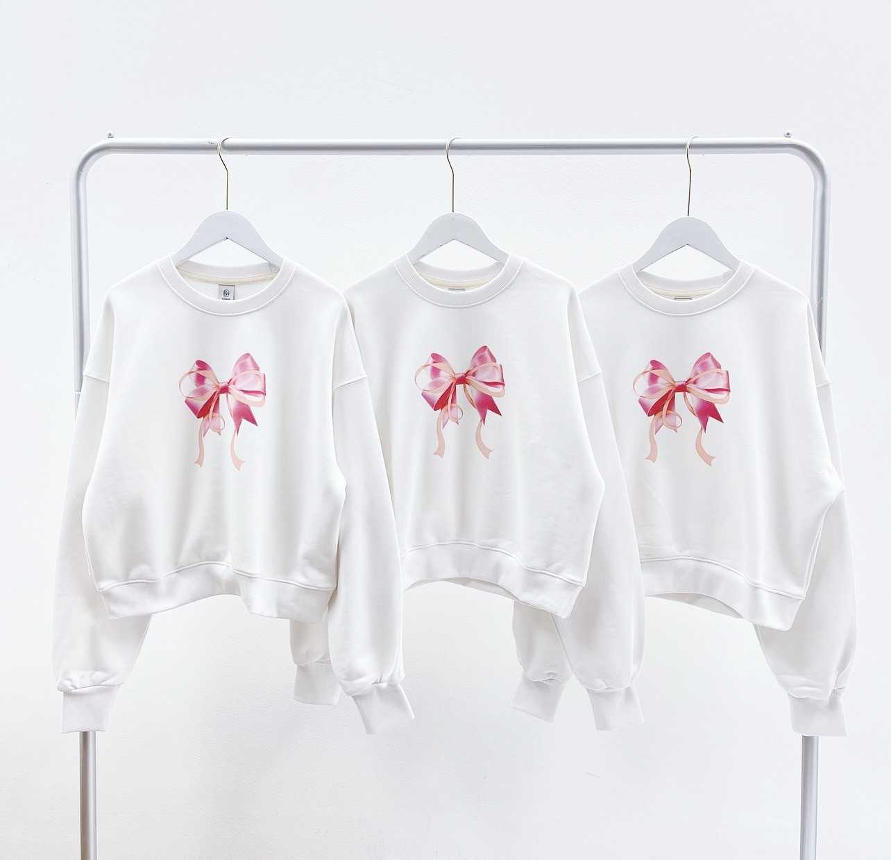 RONRON DOUBLE RIBBON CROP  SWEATSHIRT