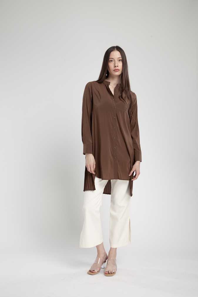 QueenCows ชุดให้นม Brianna Pleate Dress (Brown)