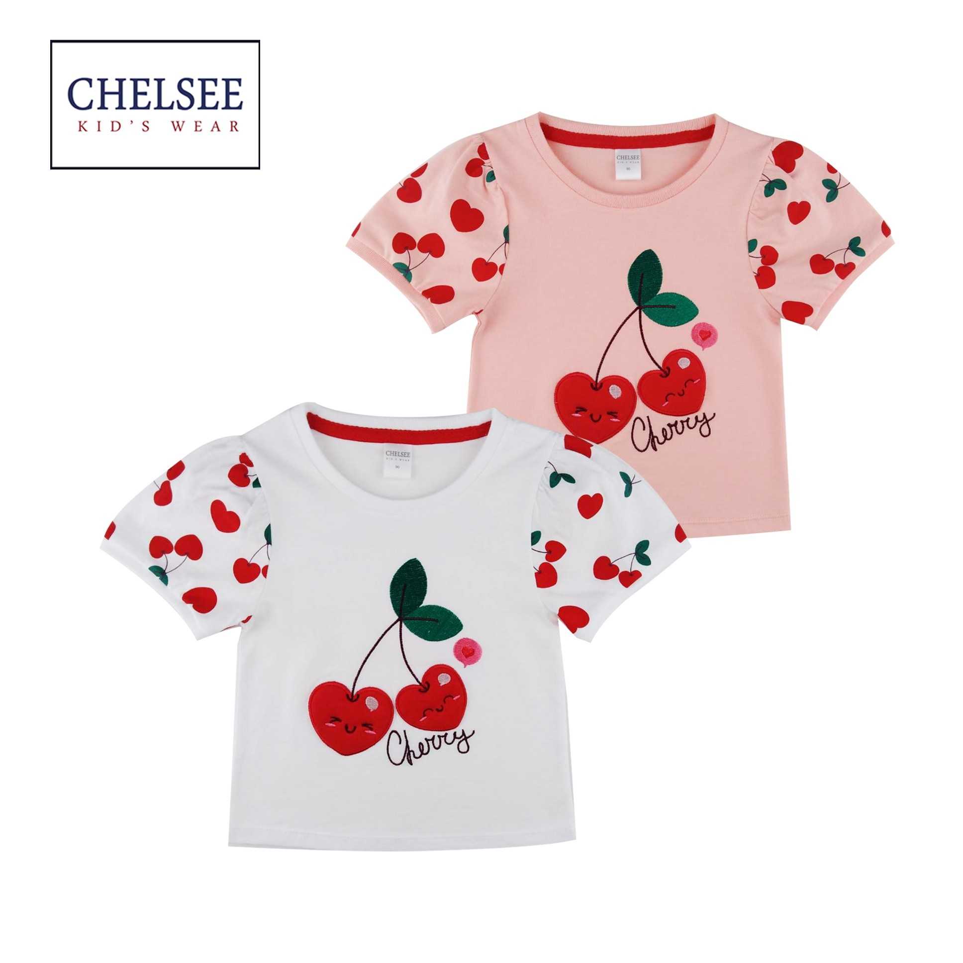 Chelsee เสื้อยืดคอกลม เด็กผู้หญิง รุ่น 238024 ลายเชอรี่(Cherry) ผ้า 100%Cotton อายุ 2-9 ปี