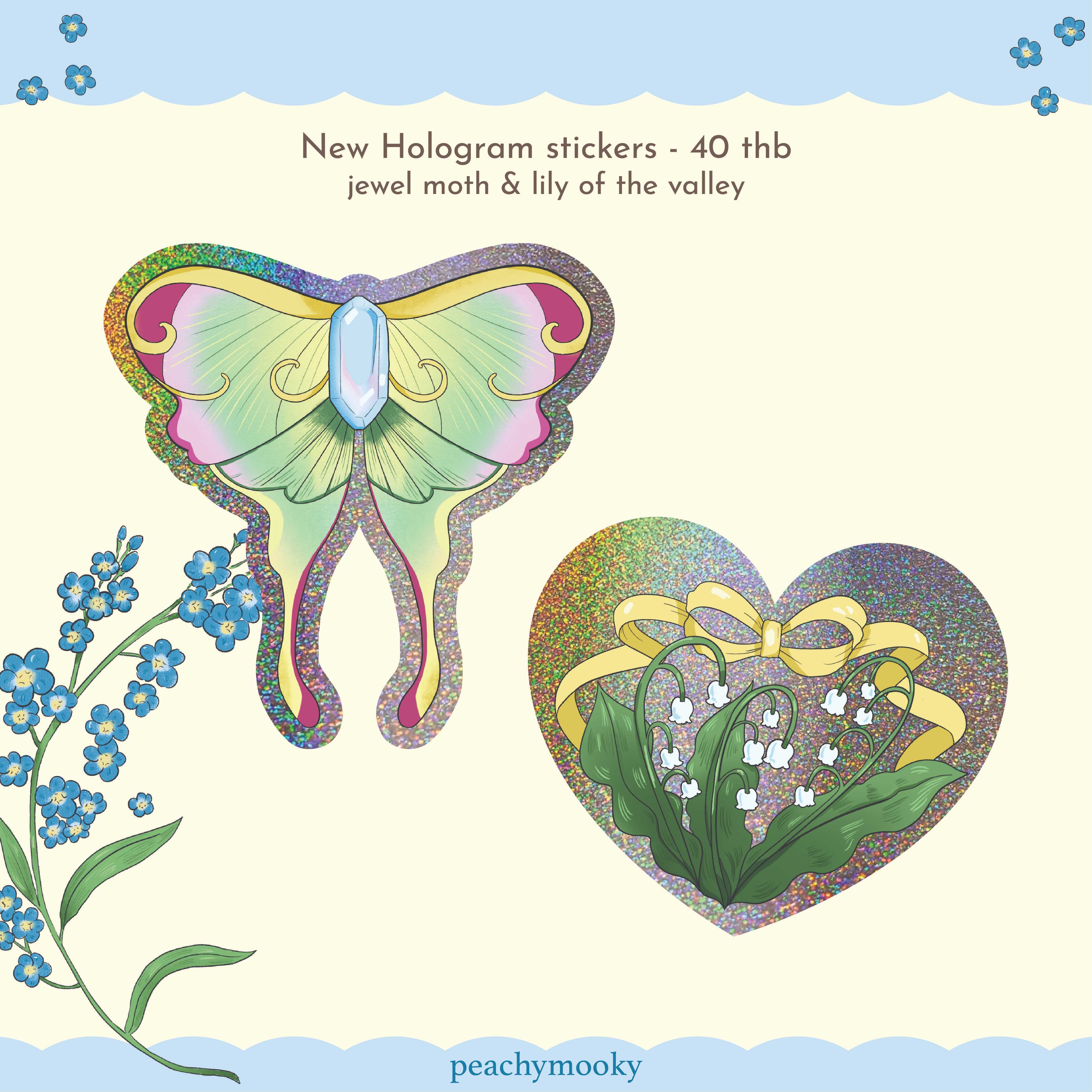 Hologram Stickers Moth & lily of the valley