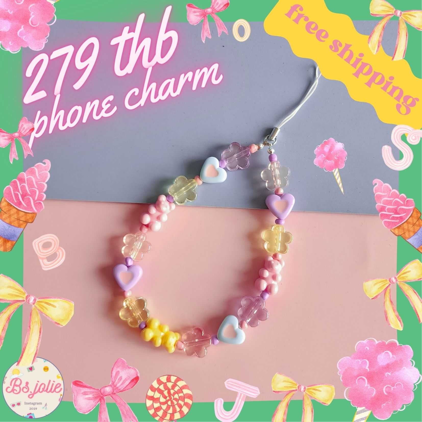 Phone charm น้องหมีดอกไม้ใส