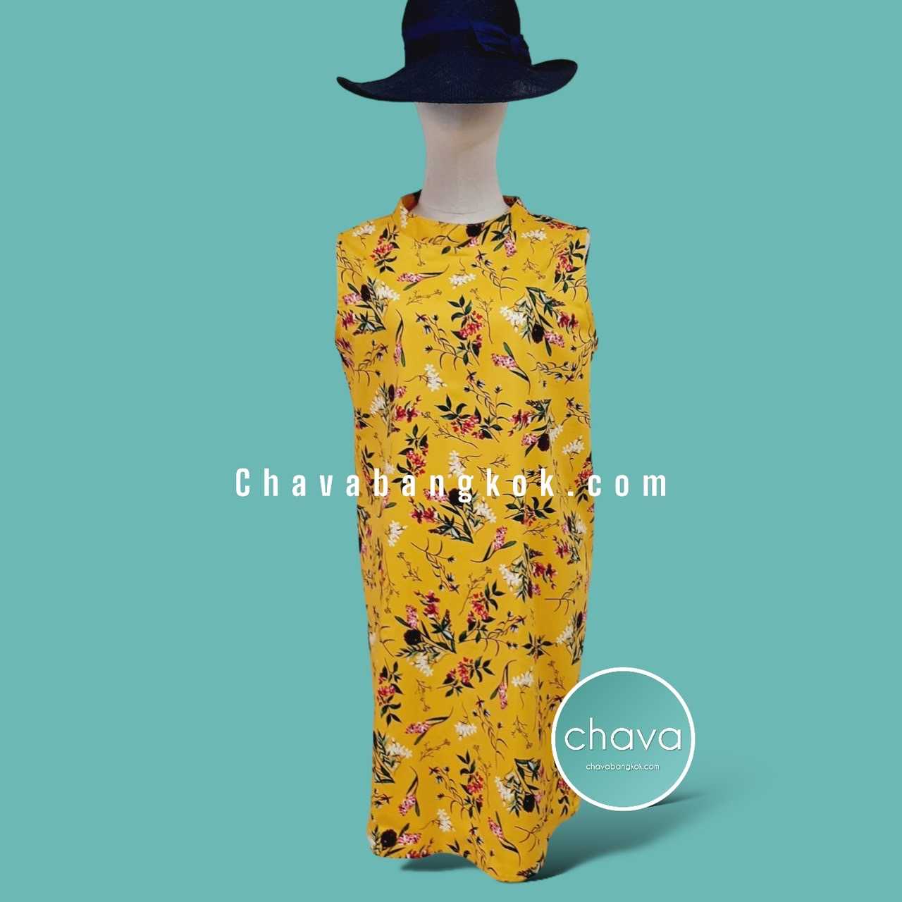 Maxi Dress เดรสยาว  สีเหลือง ลายดอกไม้