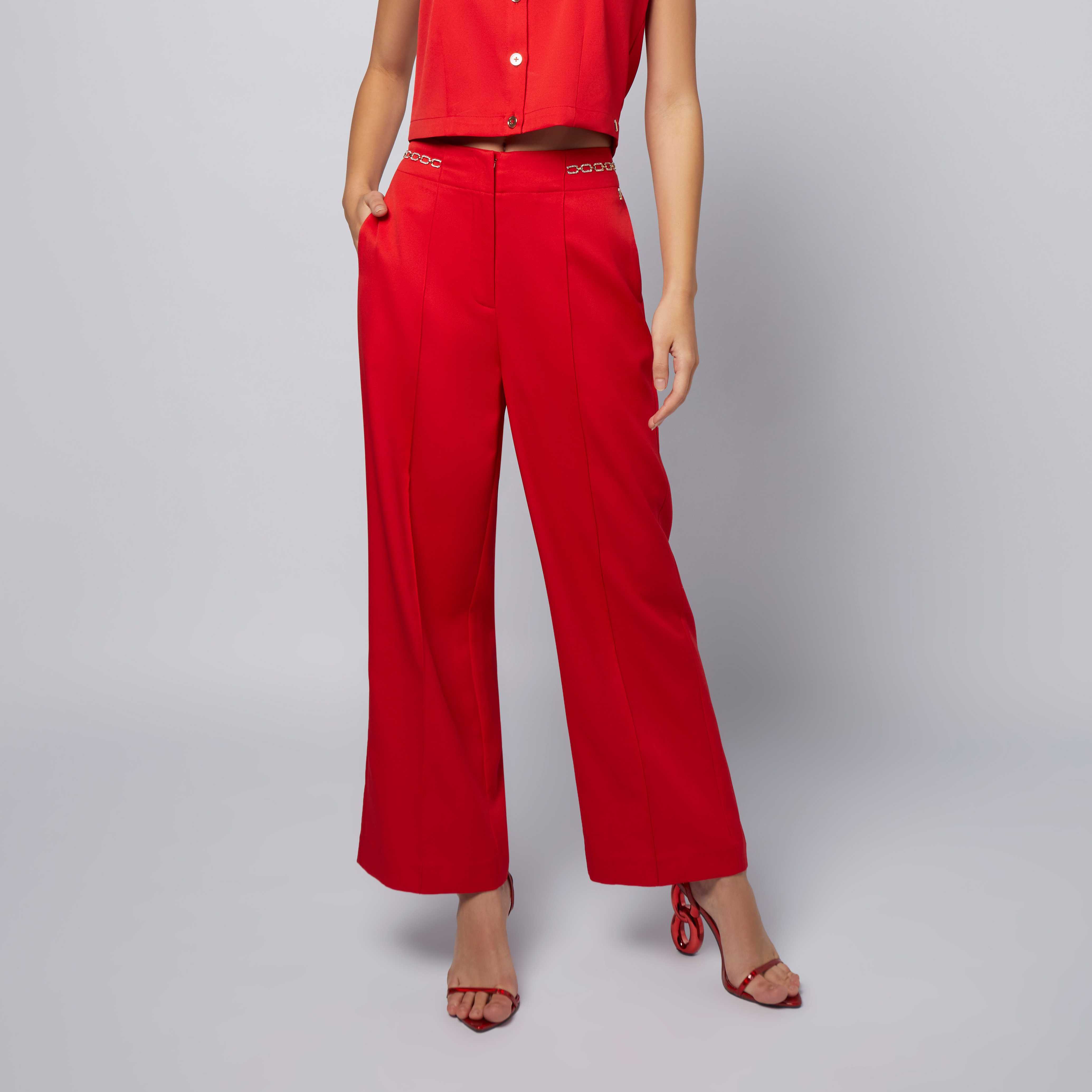 กางเกงทรงขากว้างแต่งโซ่ | Chain Decorated Wide Leg Trousers | 06348
