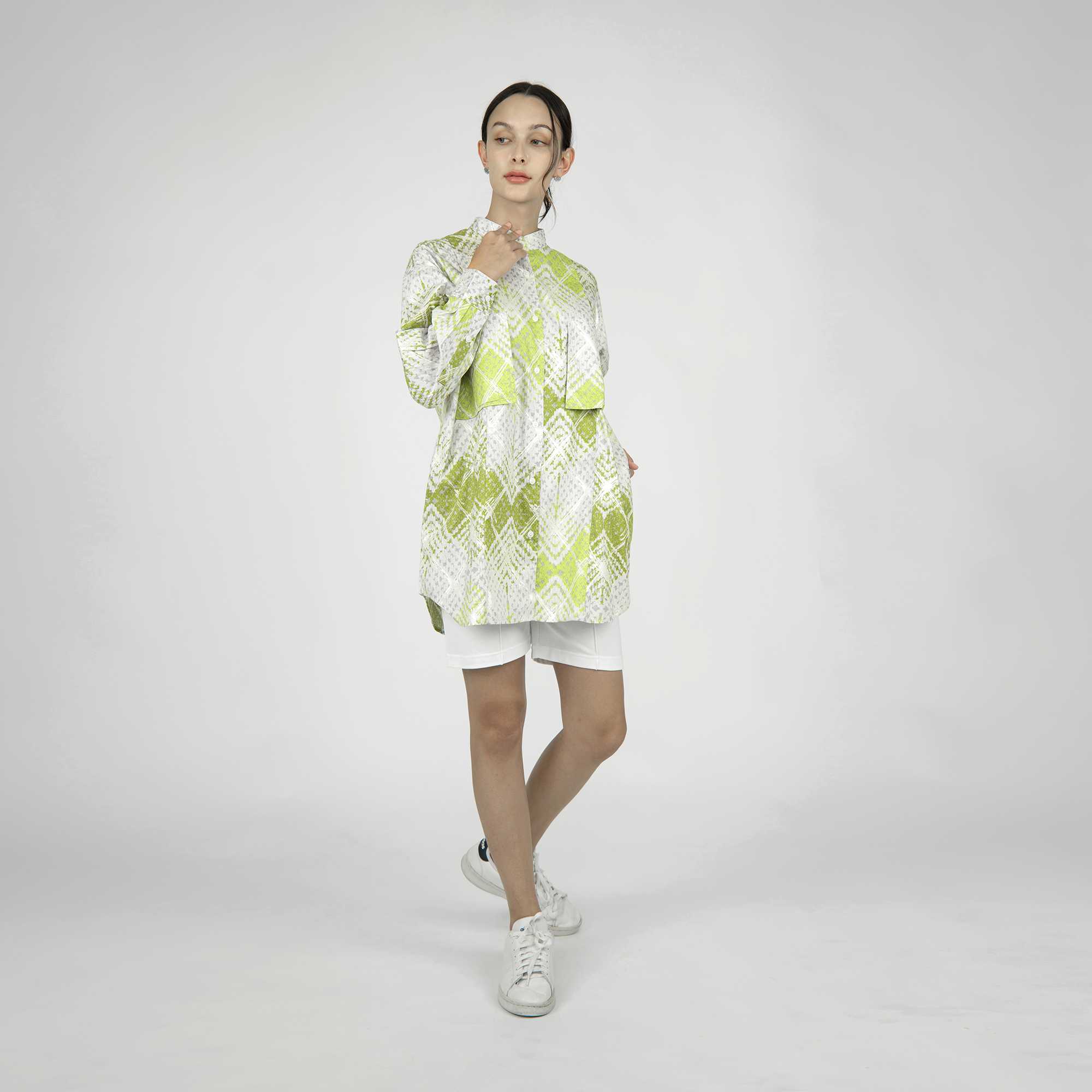 QueenCows ชุดให้นม Tess Printed Dress Shirt (Green)