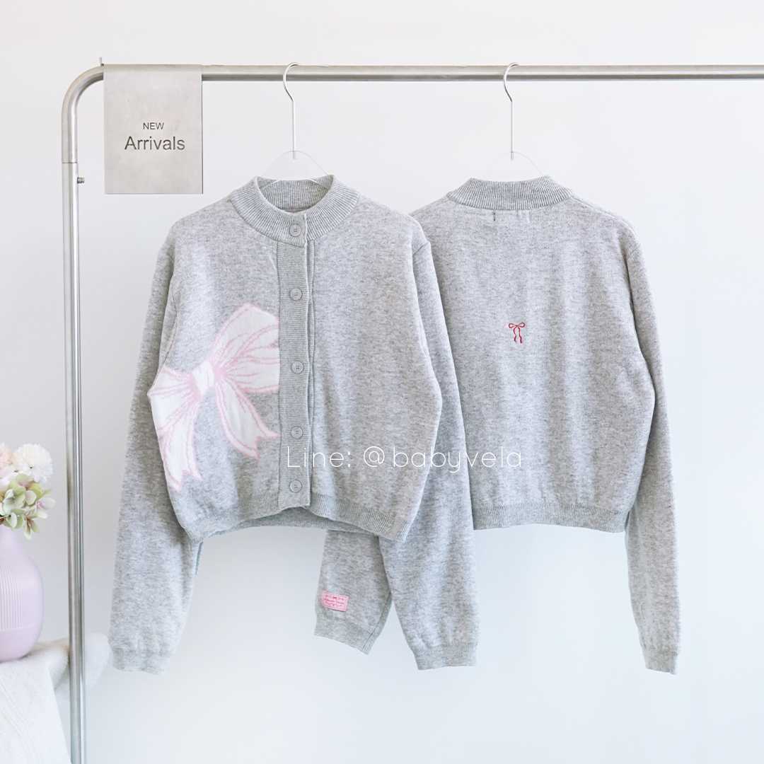 RonRon Big Ribbon Knit Cardigan (Light Gray)