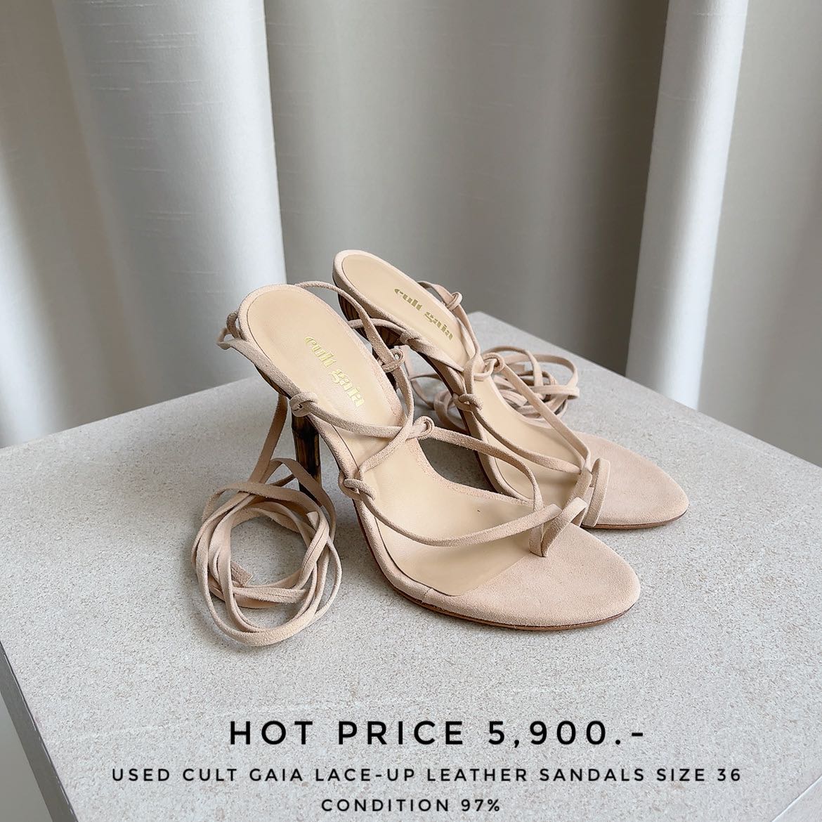 USED CULT GAIA LACE-UP LEATHER SANDALS 