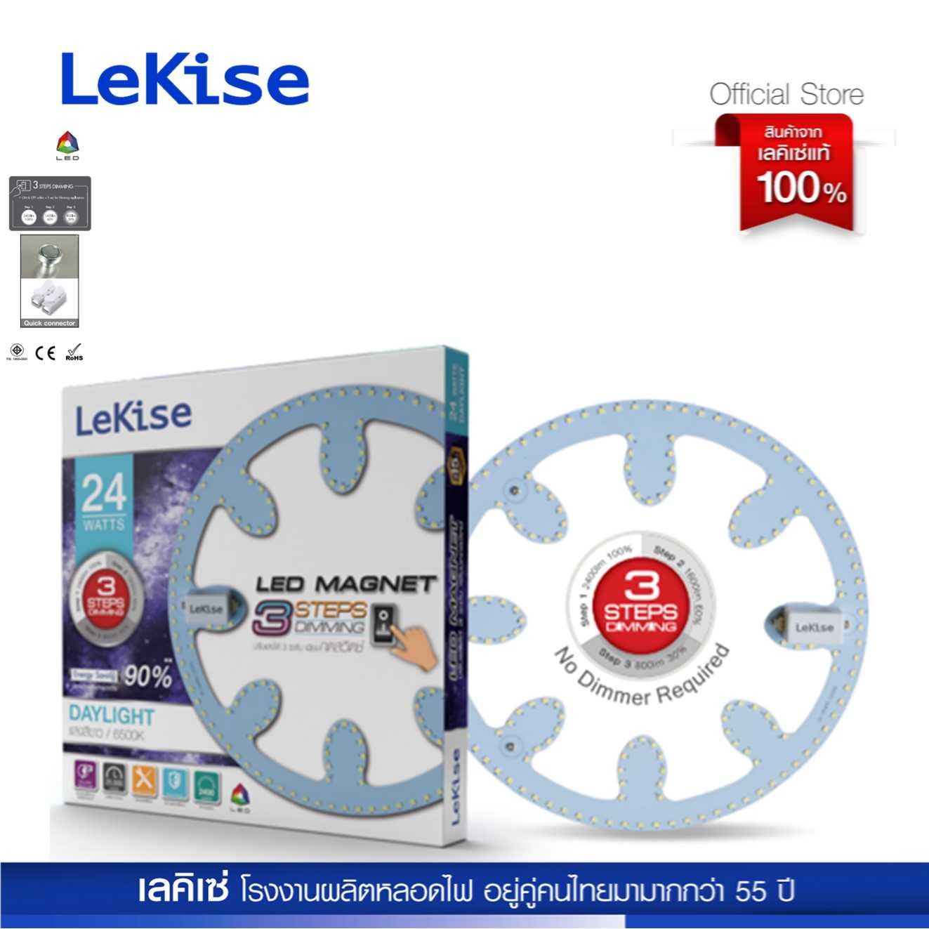 LeKise หลอดไฟแอลอีดีแม๊กเน็ต รุ่น LED Magnet 3Steps Dimming หรี่ระดับแสงได้