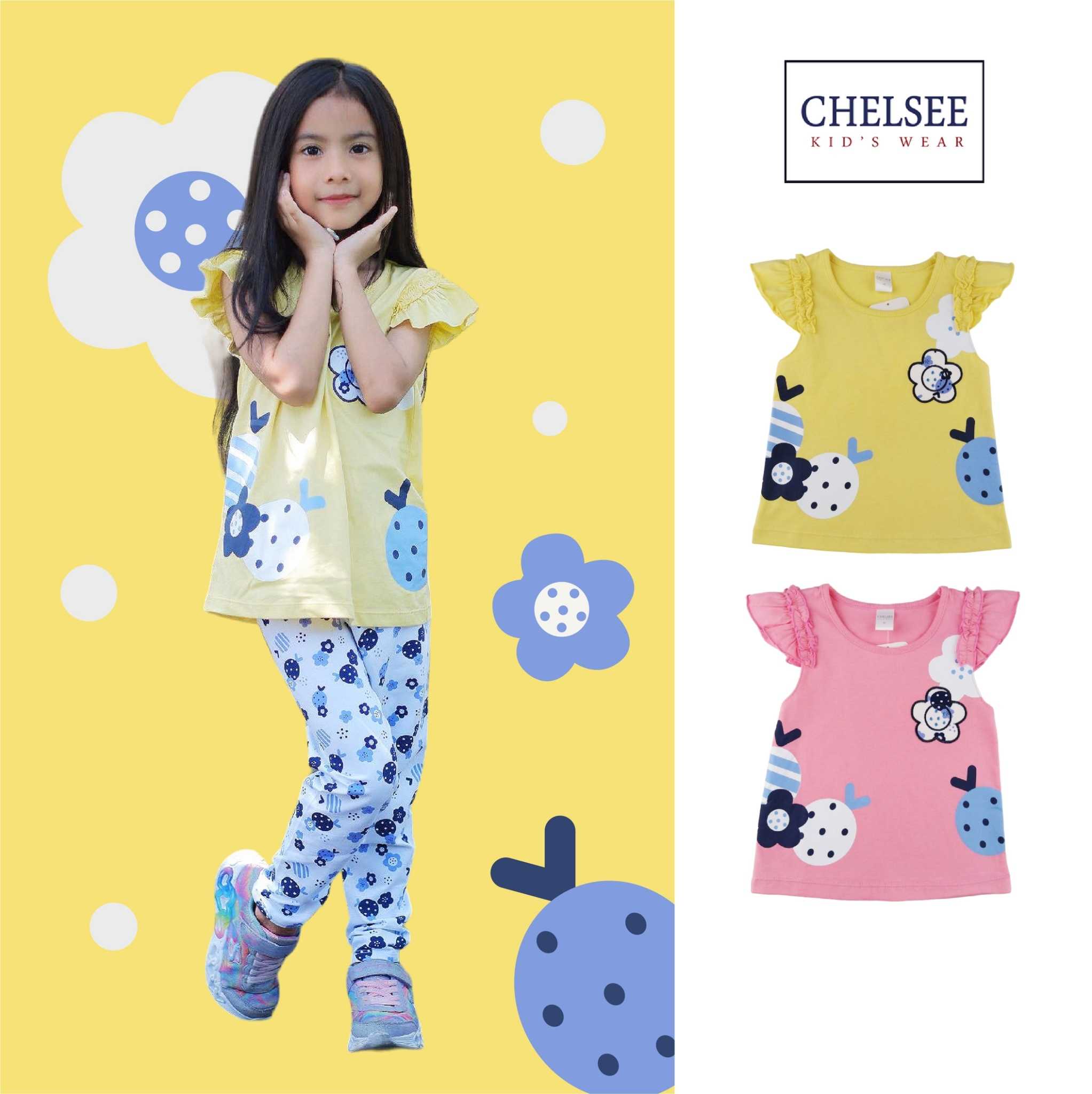 Chelsee เสื้อยืดคอกลม เด็กผู้หญิง รุ่น 237970 ลายดอกไม้ ผ้า 100%Cotton อายุ 2-9 ปี เสื้อผ้าเด็ก