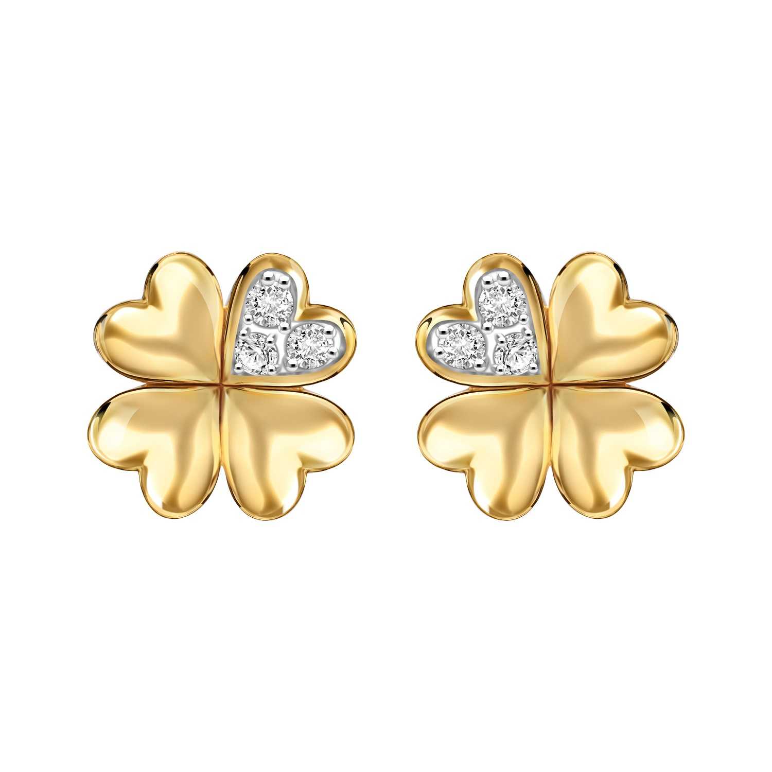 Lucky Clover ต่างหูเงินชุบทองคำ 23K ประดับ CZ ดีไซน์ใบโคลเวอร์ 4 แฉก ทรงสตัด