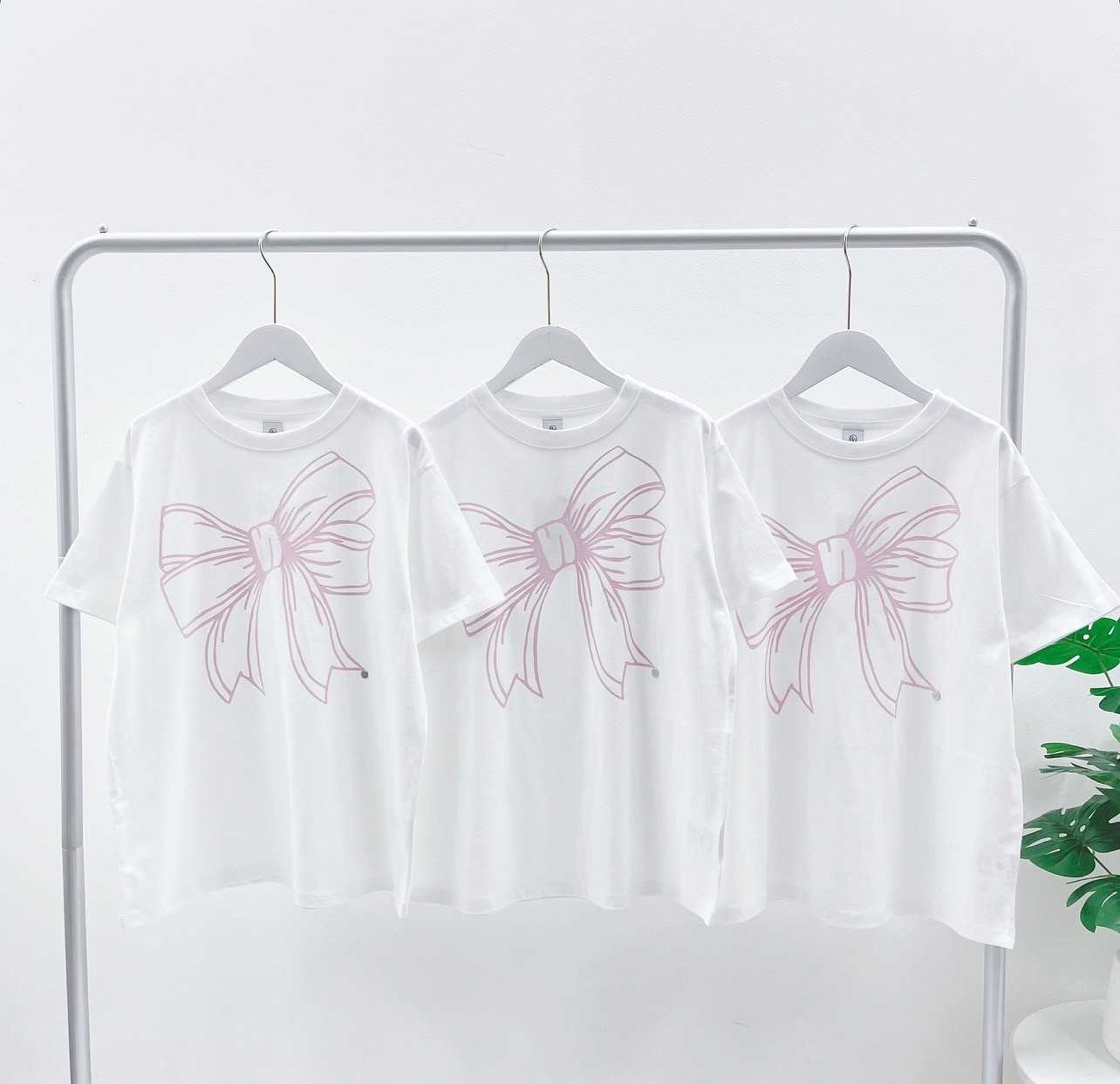 RONRON Big Ribbon Line T-Shirt (WHITE/Pink)