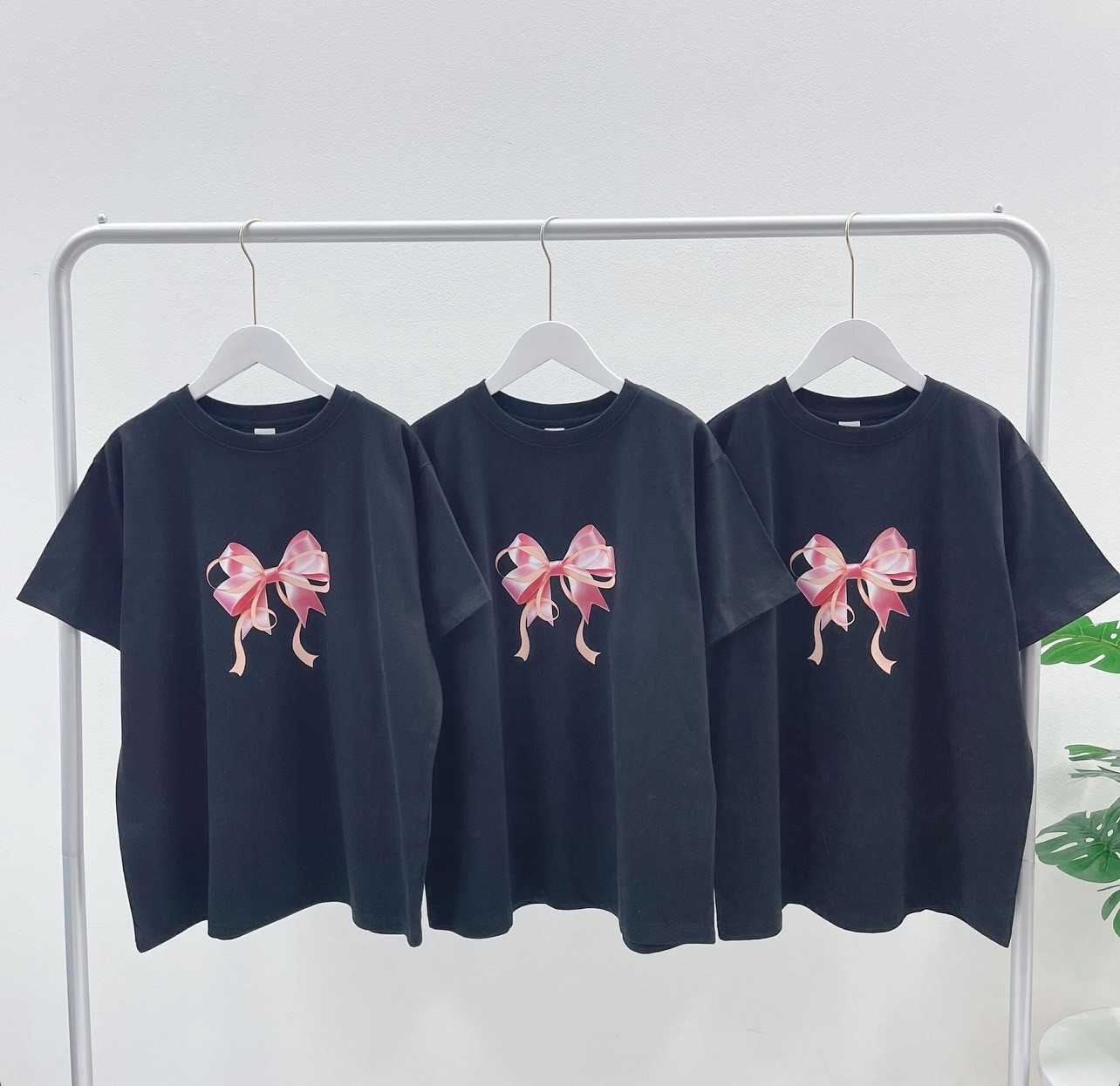 RONRON Double Ribbon Basic fit T-Shirt (BLACK/PINK)