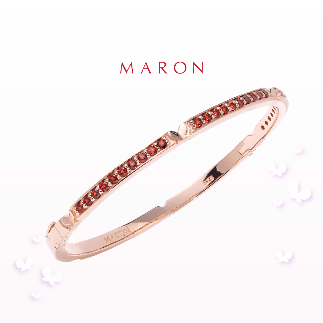 MARON - Happy Sign Bangle with Red Garnet เงินแท้925 พลอยแท้ พลอยแดงโกเมน