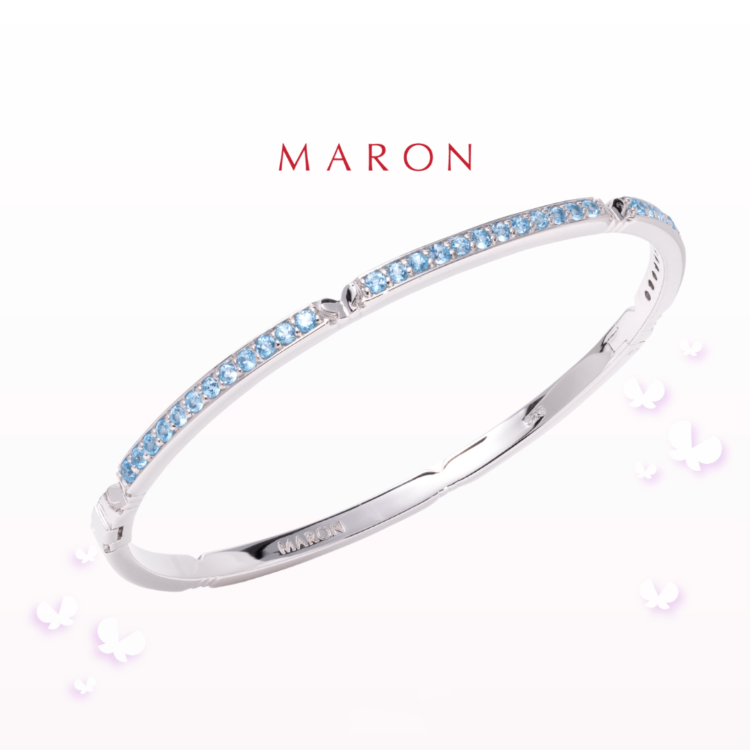 MARON - Happy Sign Bangle with Swiss Blue Topaz เงินแท้925 พลอยแท้ พลอยสวิซบลูโทแพซ