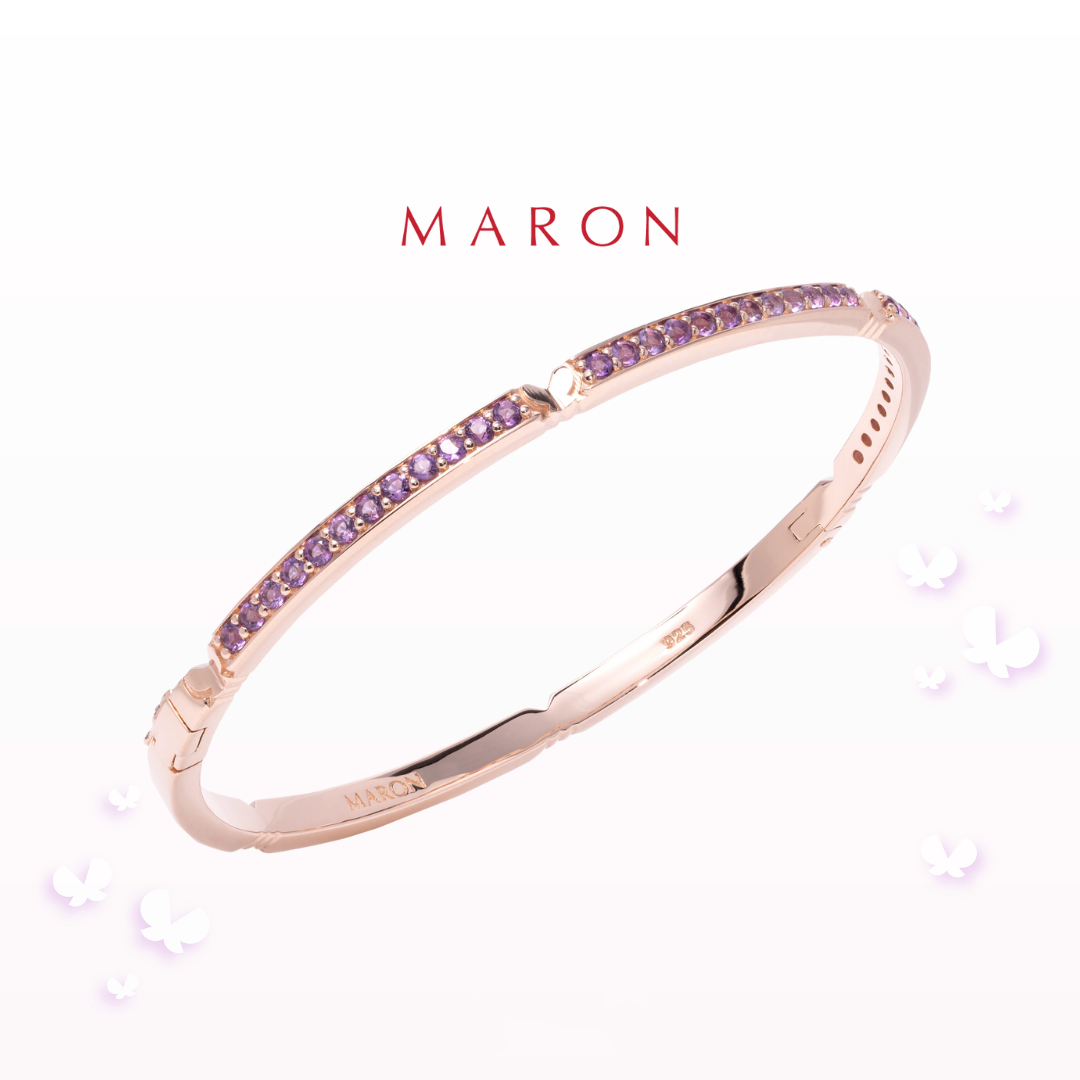 MARON - Happy Sign Bangle with Amethyst เงินแท้925 พลอยแท้ พลอยอเมทิสต์