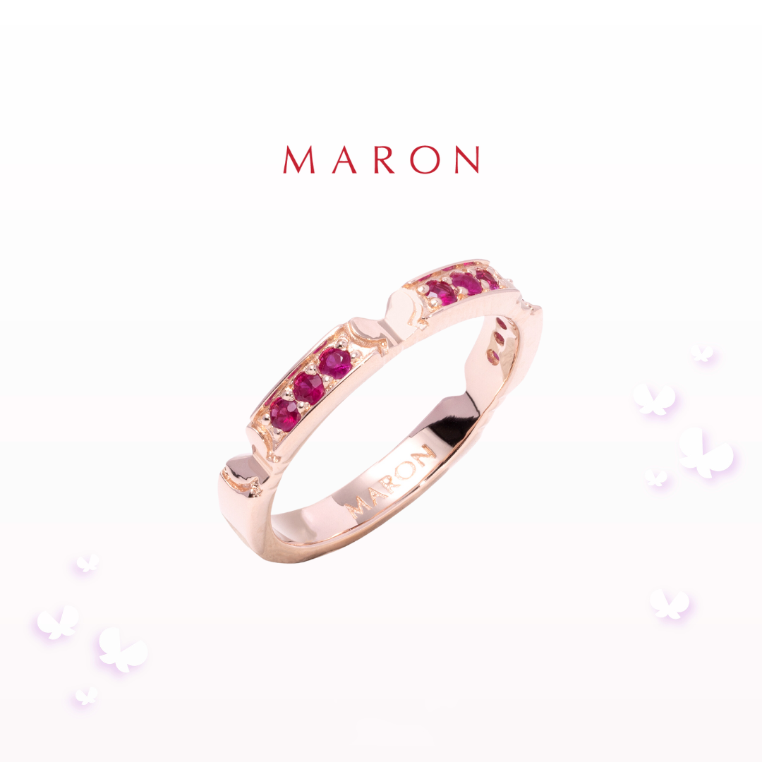 MARON - Happy Sign Band Ring with Ruby  เงินแท้925 พลอยแท้ พลอยทับทิม