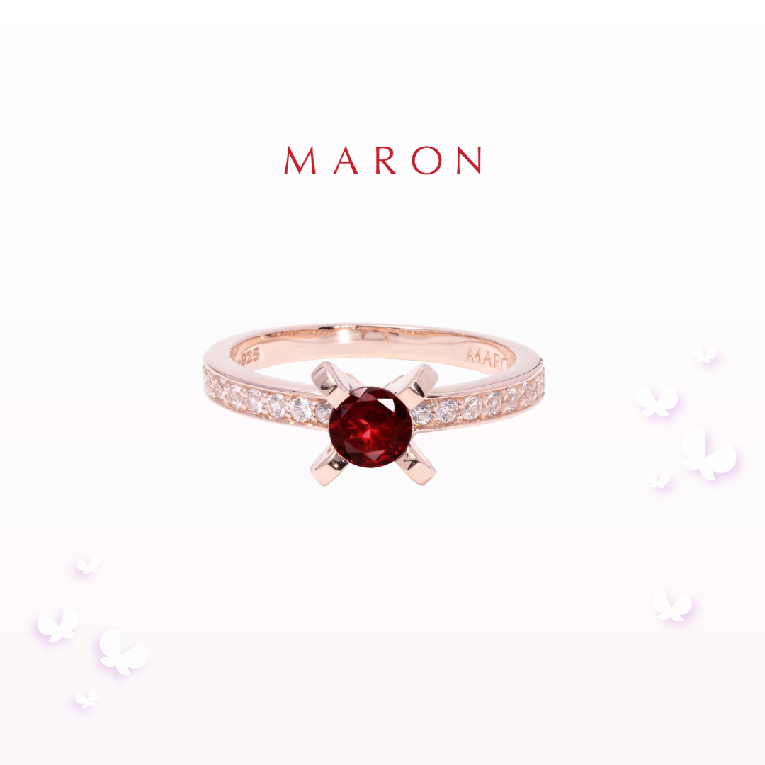 MARON - Happy Sign Ring with Red Garnet เงินแท้925 พลอยแท้ พลอยแดงโกเมน